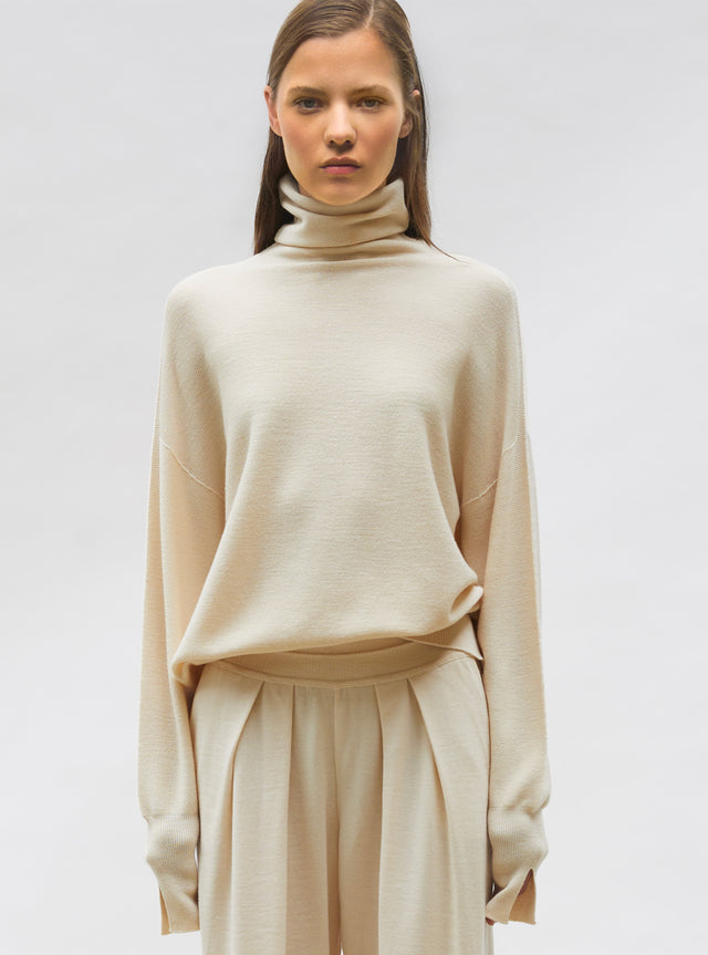 top fin maille point mousse col montant - Image principale