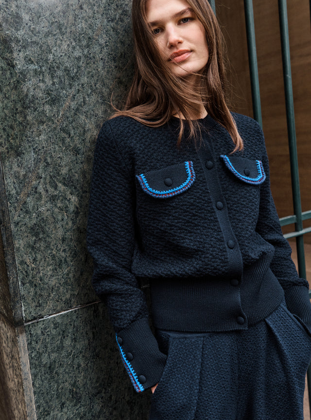 hand-embroidered knit jacket - Image principale