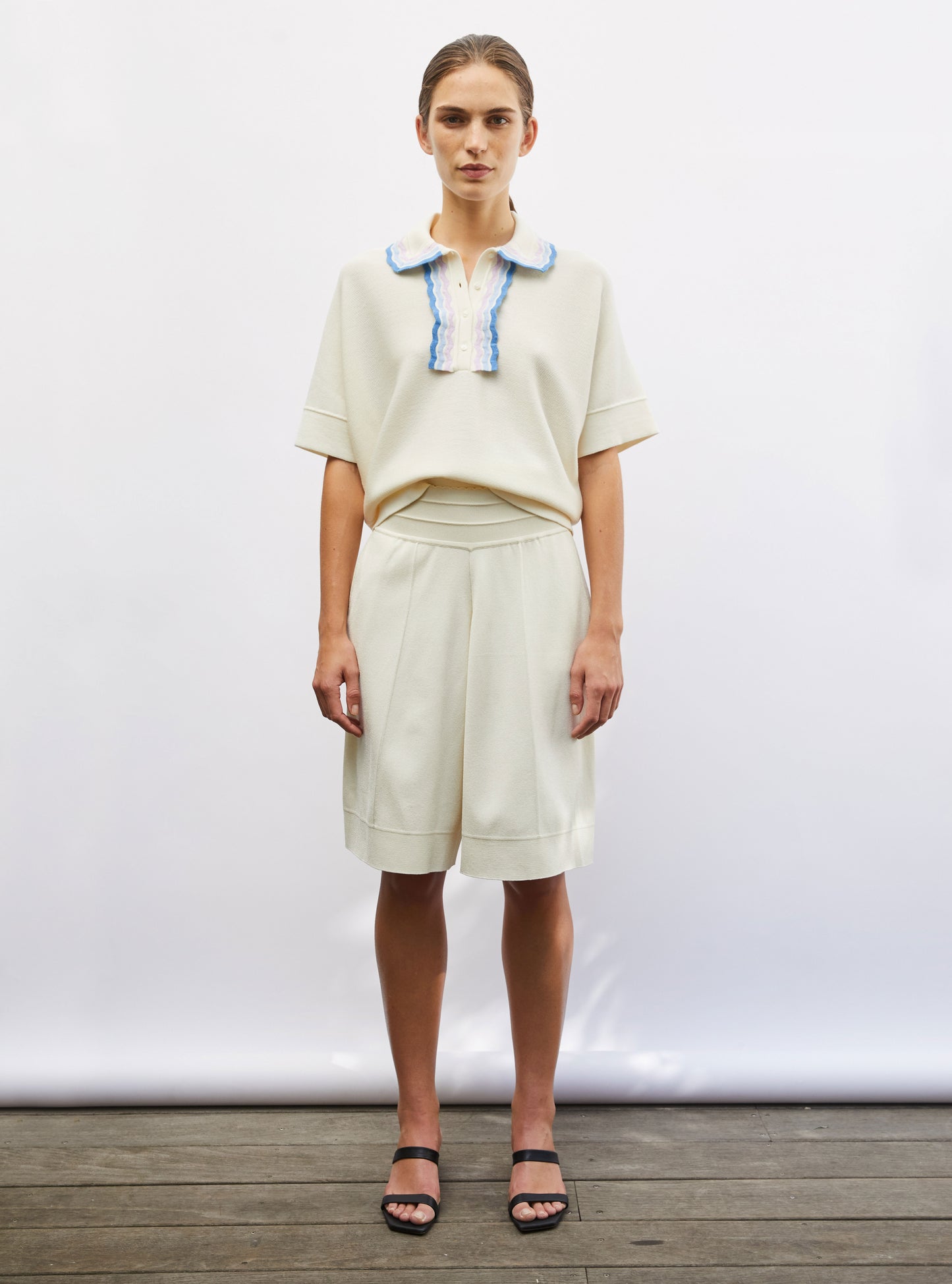 Top de luxe femme - Top ample maille col croquet naturel-multi denim