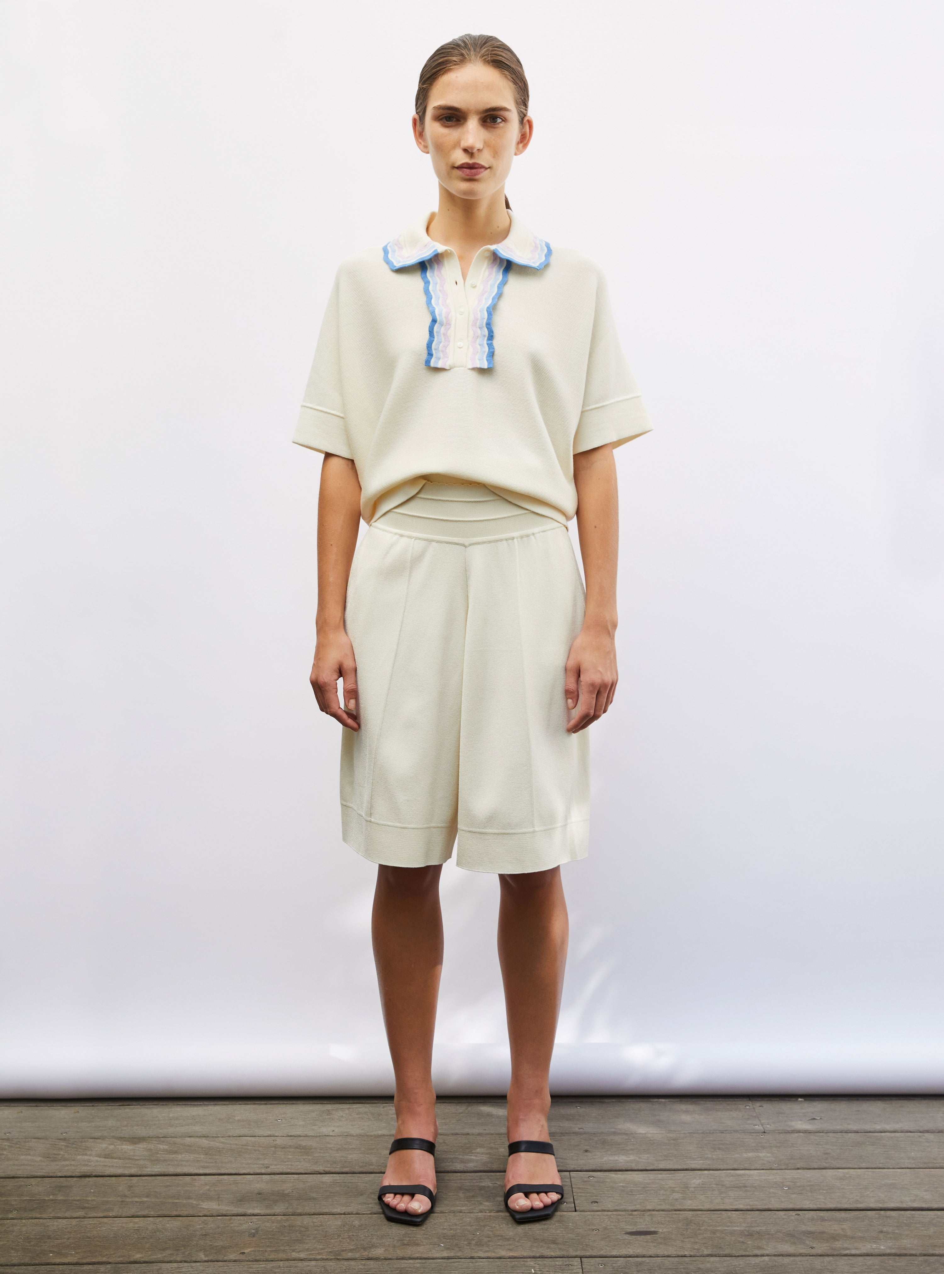 Top de luxe femme - Top ample maille col croquet naturel-multi denim