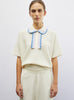 Top de luxe femme - Top ample maille col croquet naturel-multi denim