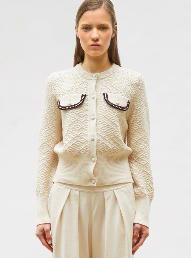 veste maille brodée main - Image principale