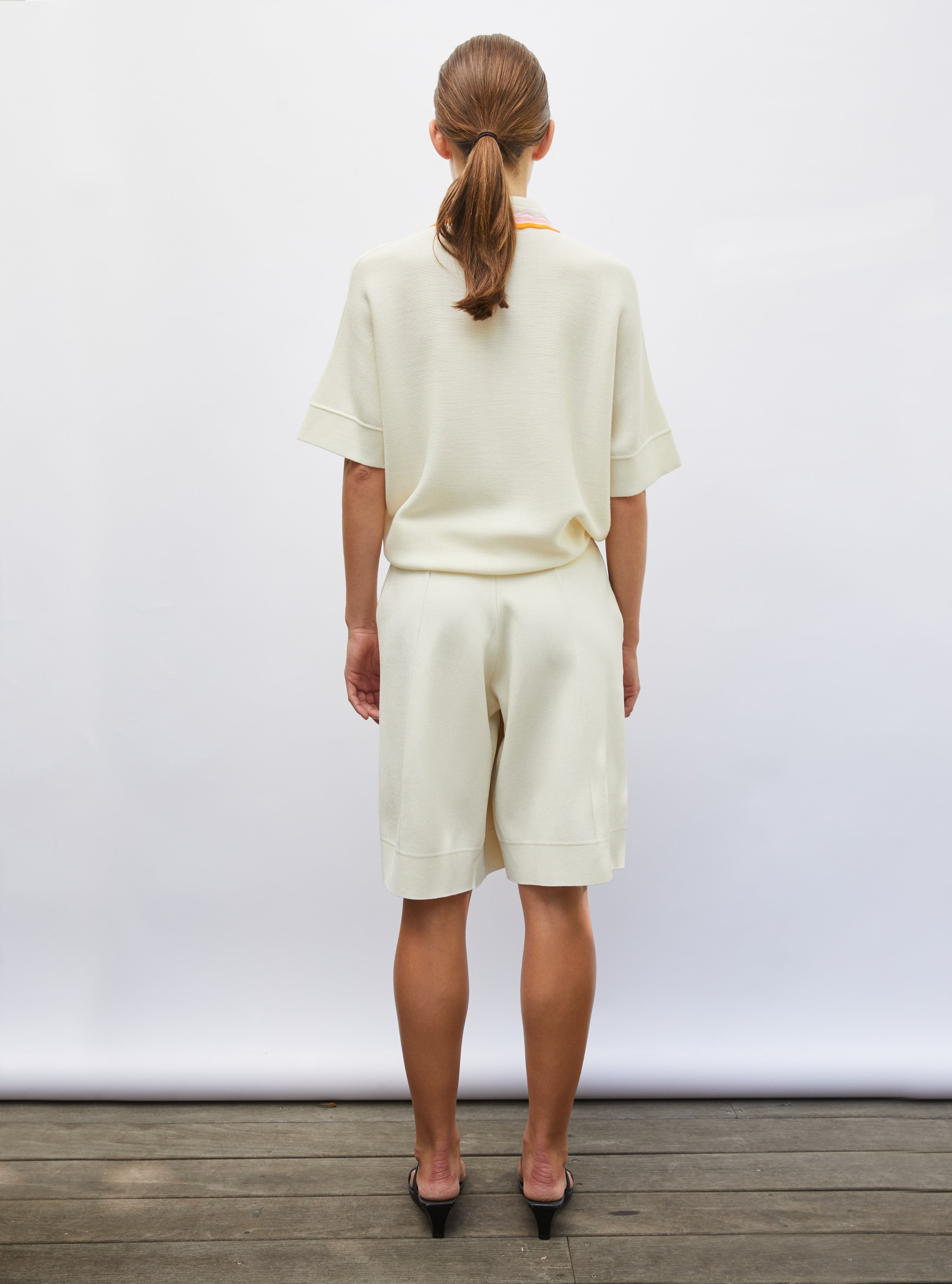 Top ample maille col croquet naturel-multi rose - Vêtement de luxe femme