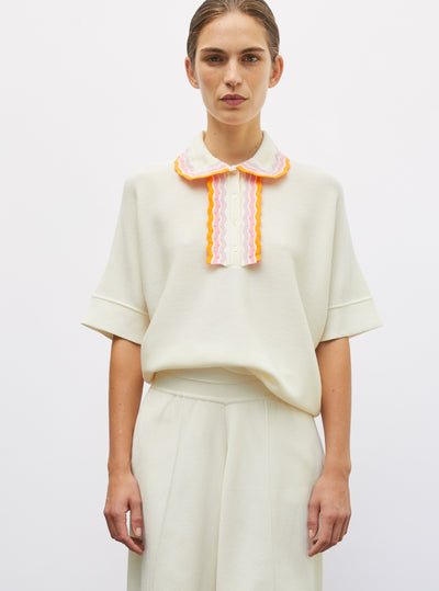 Top ample maille col croquet naturel-multi rose - Vêtement en maille de luxe Molli