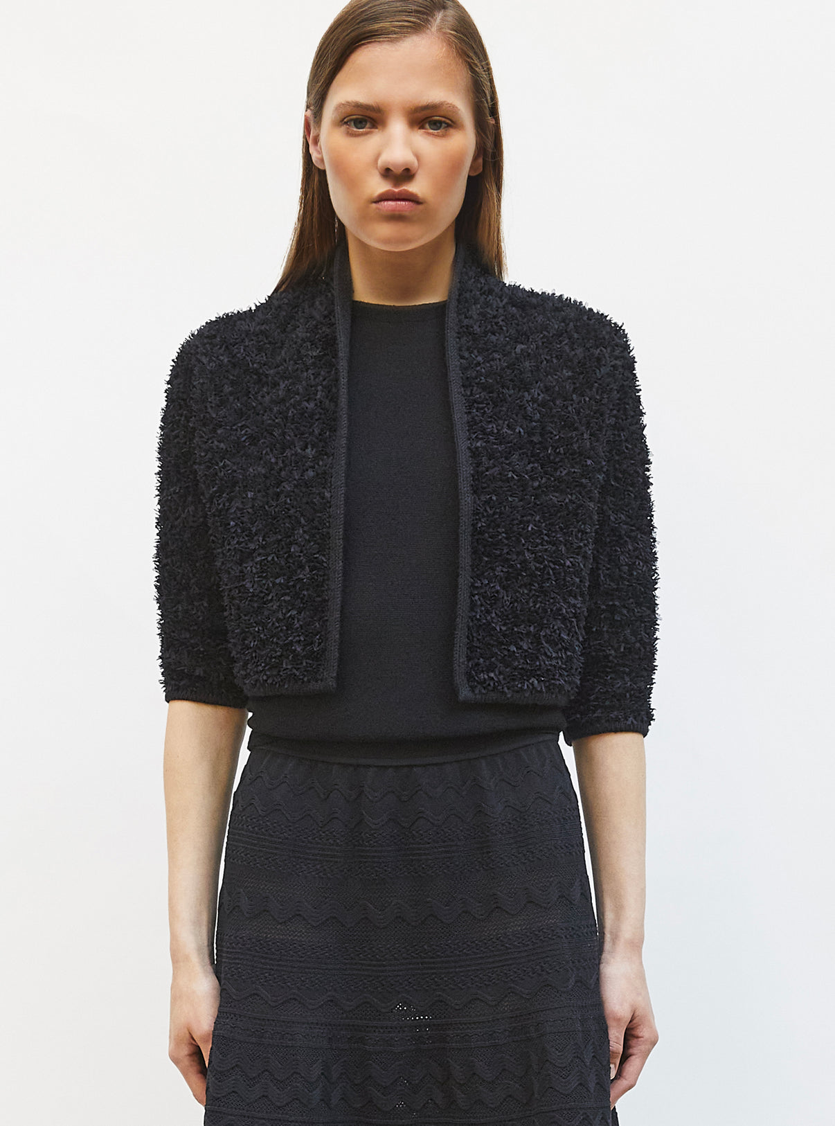 Boléro court maille plumetis Noir profond - Vêtement en maille de luxe Molli