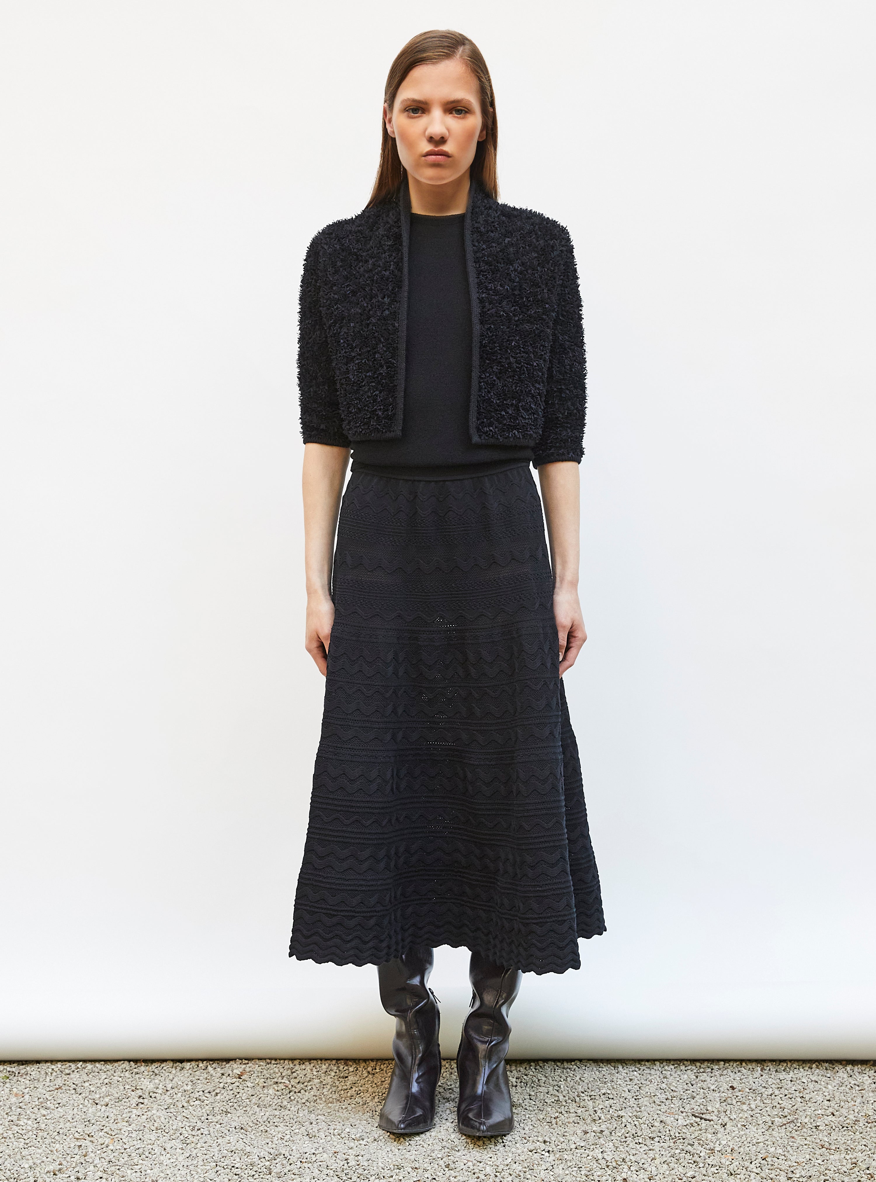 Boléro court maille plumetis Noir profond - Cardigan de luxe