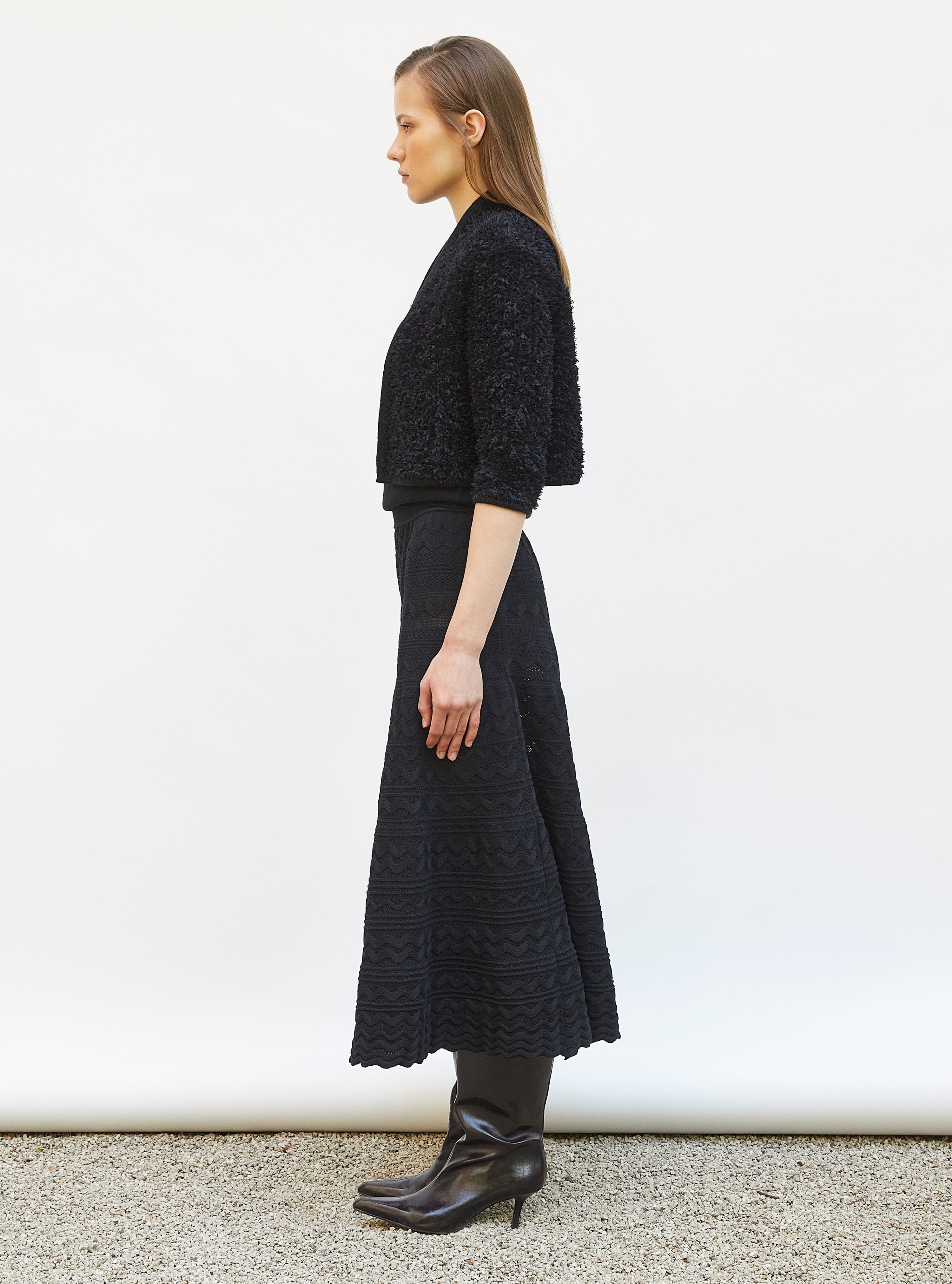 Boléro court maille plumetis Noir profond - Vêtement de luxe femme