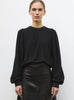 Pull fin manches froncées  noir profond - Vêtement de luxe femme