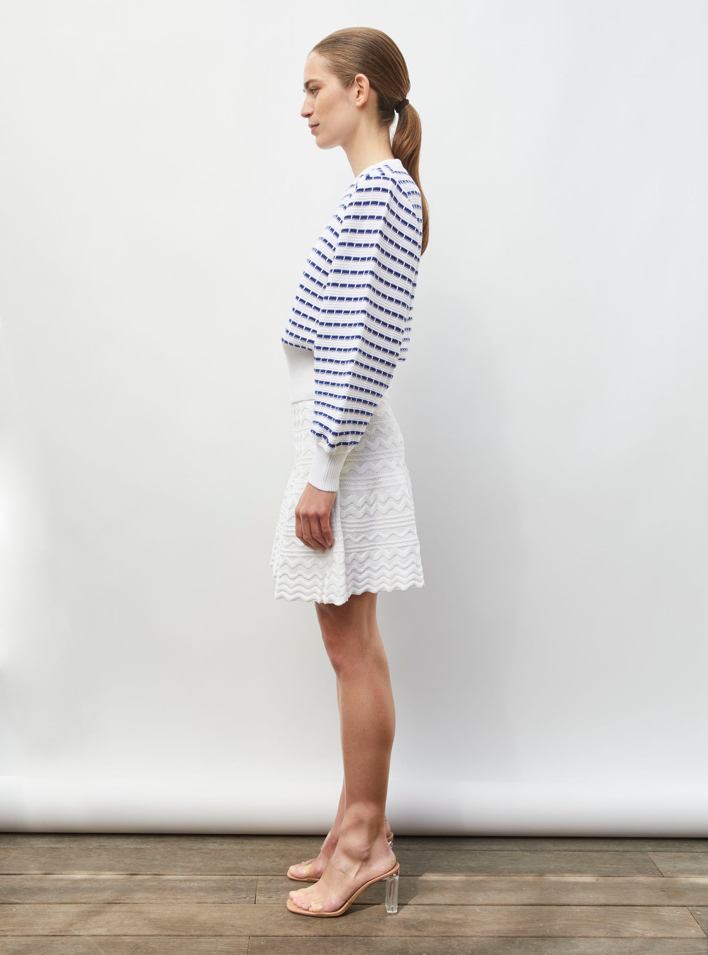Pull manches blousantes milk-bleu faience - Pull de luxe