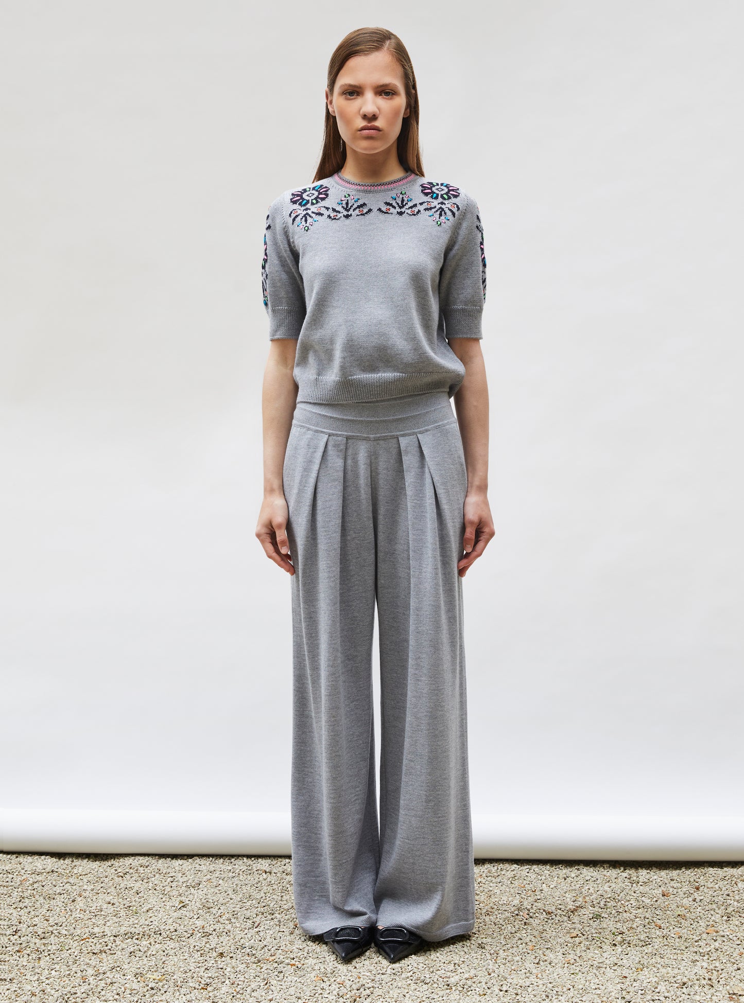 Pantalon fluide maille fine jersey Gris moyen - Vêtement en maille de luxe Molli