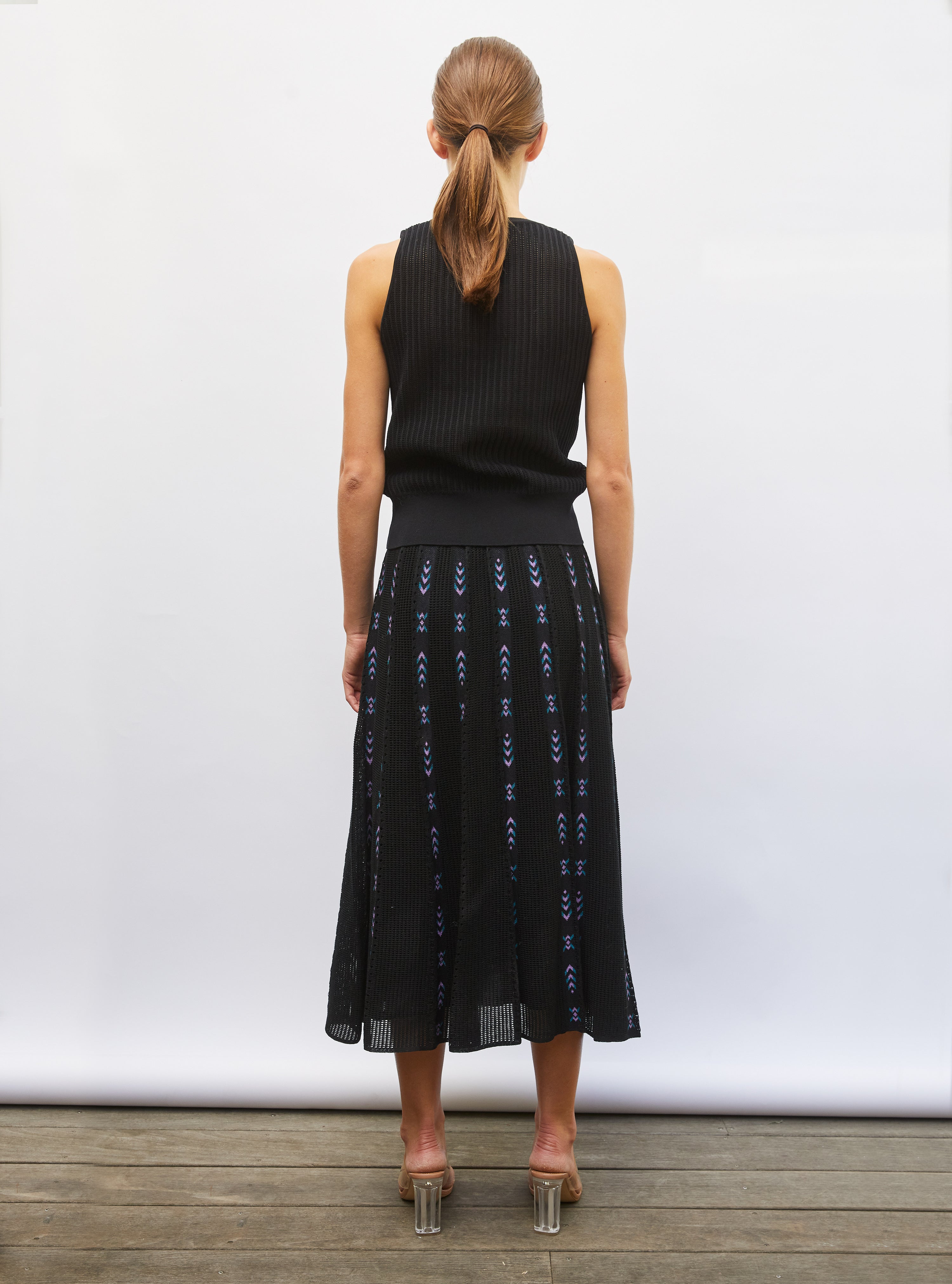 Jupe longue maille ikat noir profond-multi - Vêtement de luxe femme