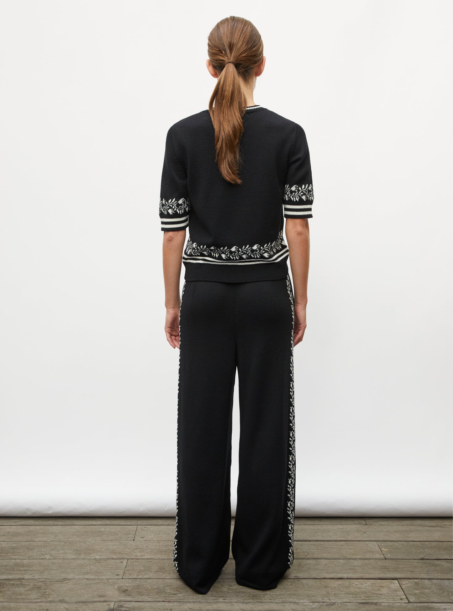 Pantalon maille florale noir profond - Pantalon de luxe