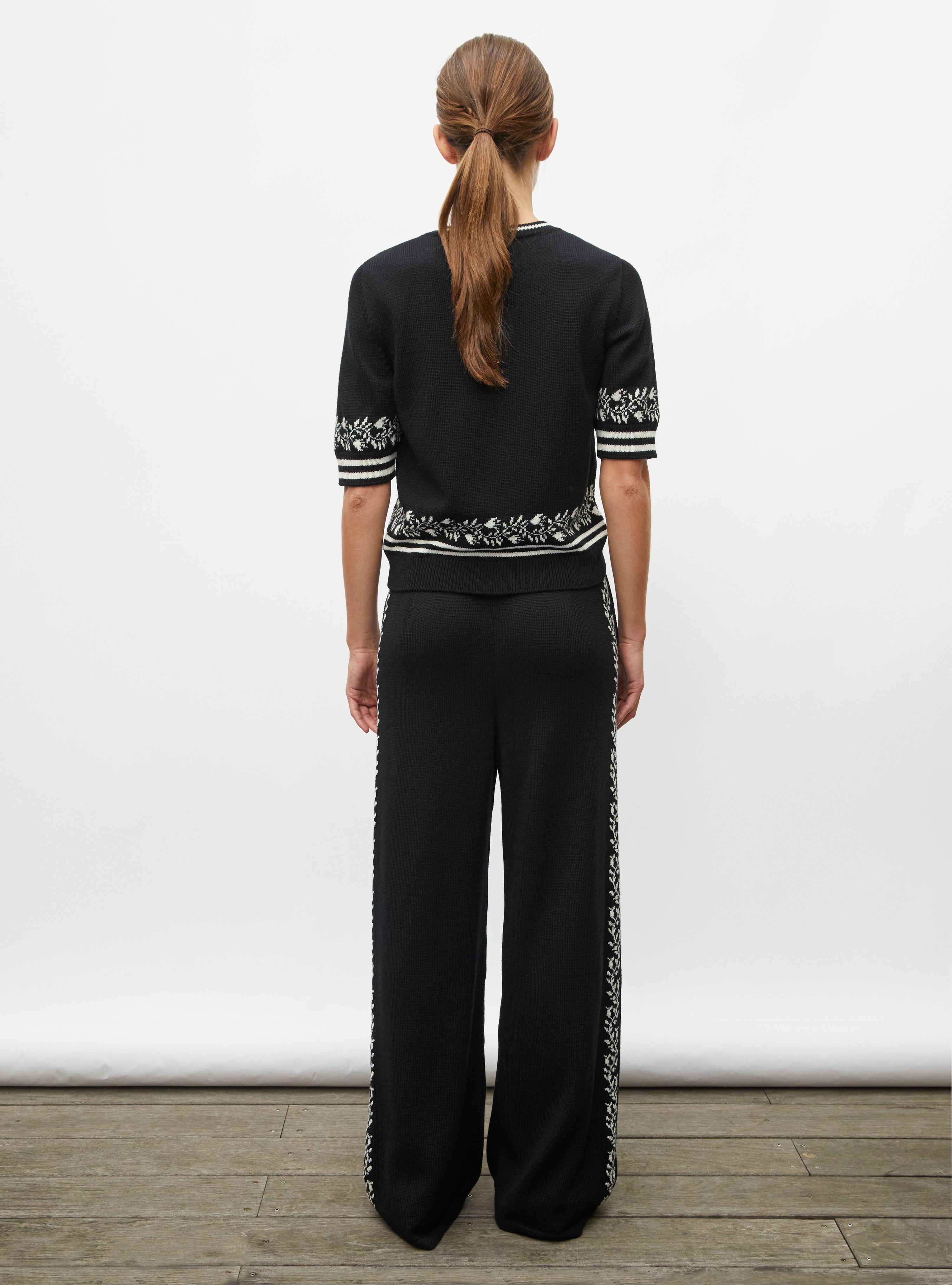 Pantalon maille florale noir profond - Pantalon de luxe