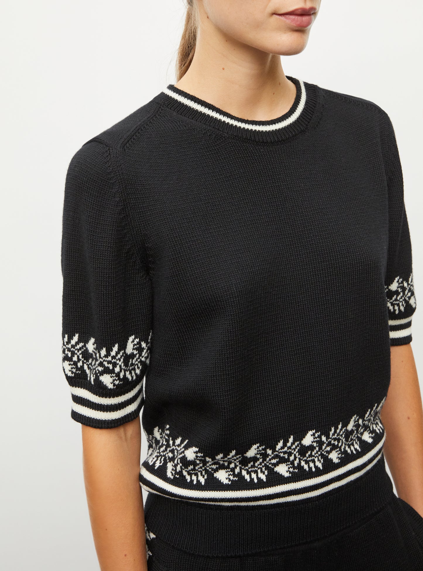 Top maille détails jacquard noir profond - Molli 