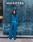 Pantalon fluide maille fine jersey blueberry denim - Vêtement en maille de luxe Molli