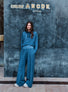 Pantalon fluide maille fine jersey blueberry denim - Vêtement en maille de luxe Molli