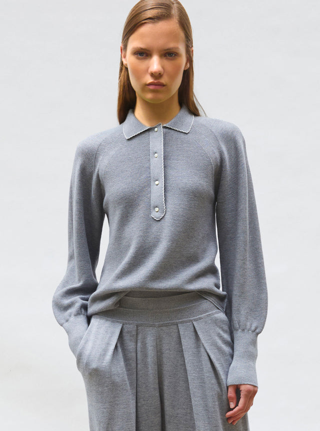 fine polo shirt with picot edging - Image principale