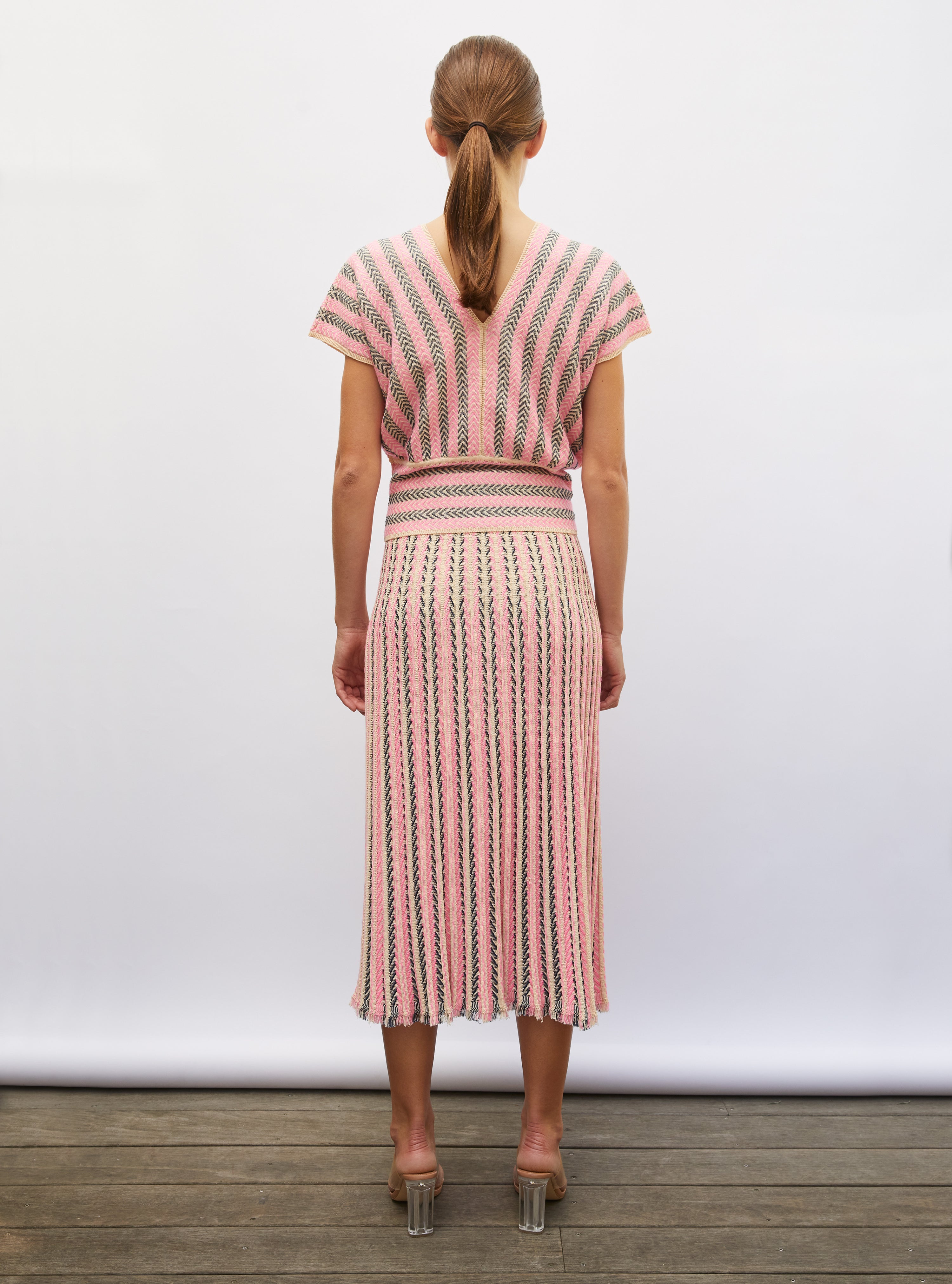 Jupe fluide maille chevron dune-blueberry-rose-fluo - Jupe de luxe