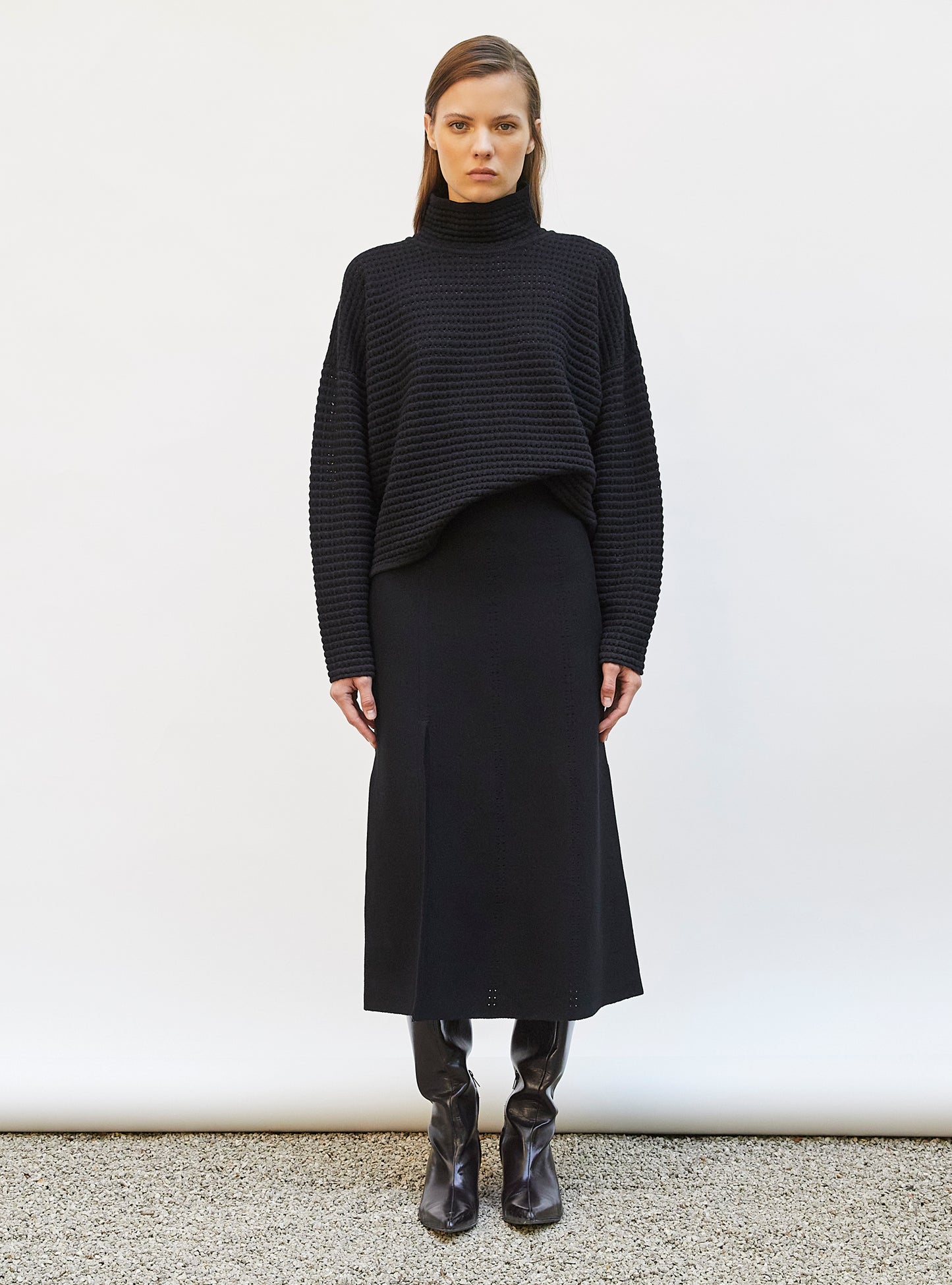 Pull maille résille de laine Noir profond - Vêtement en maille de luxe Molli