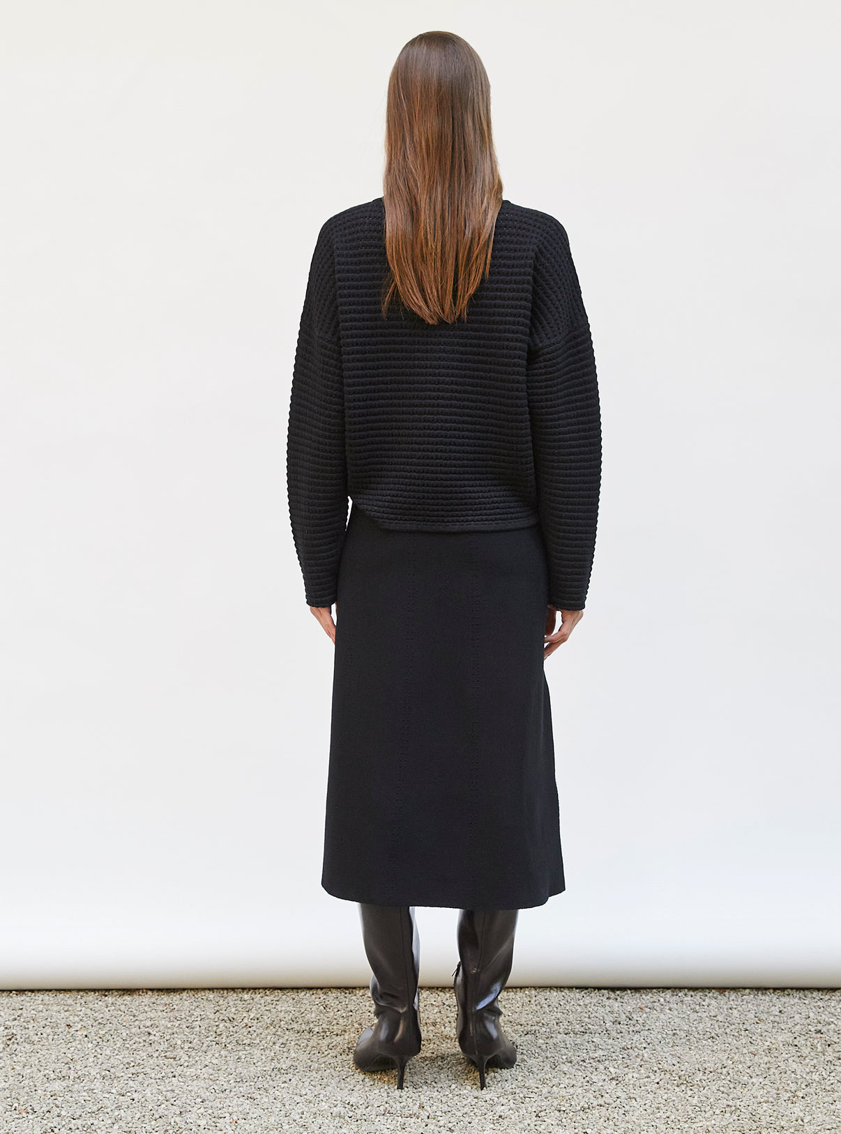 Jupe mi-longue maille fendue Noir profond - Jupes de luxe