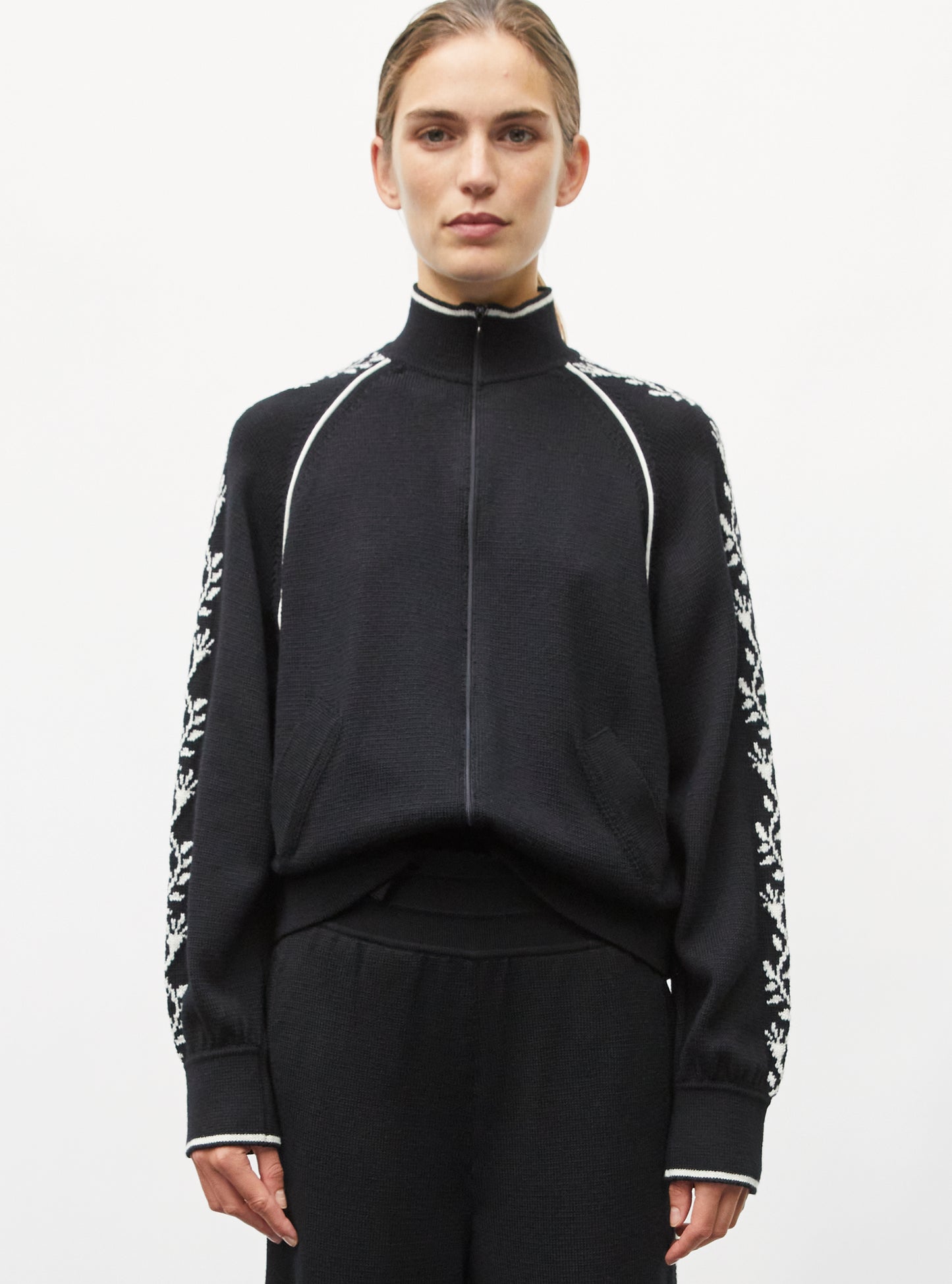 Veste zippée maille florale naturel - Vêtement en maille de luxe Molli