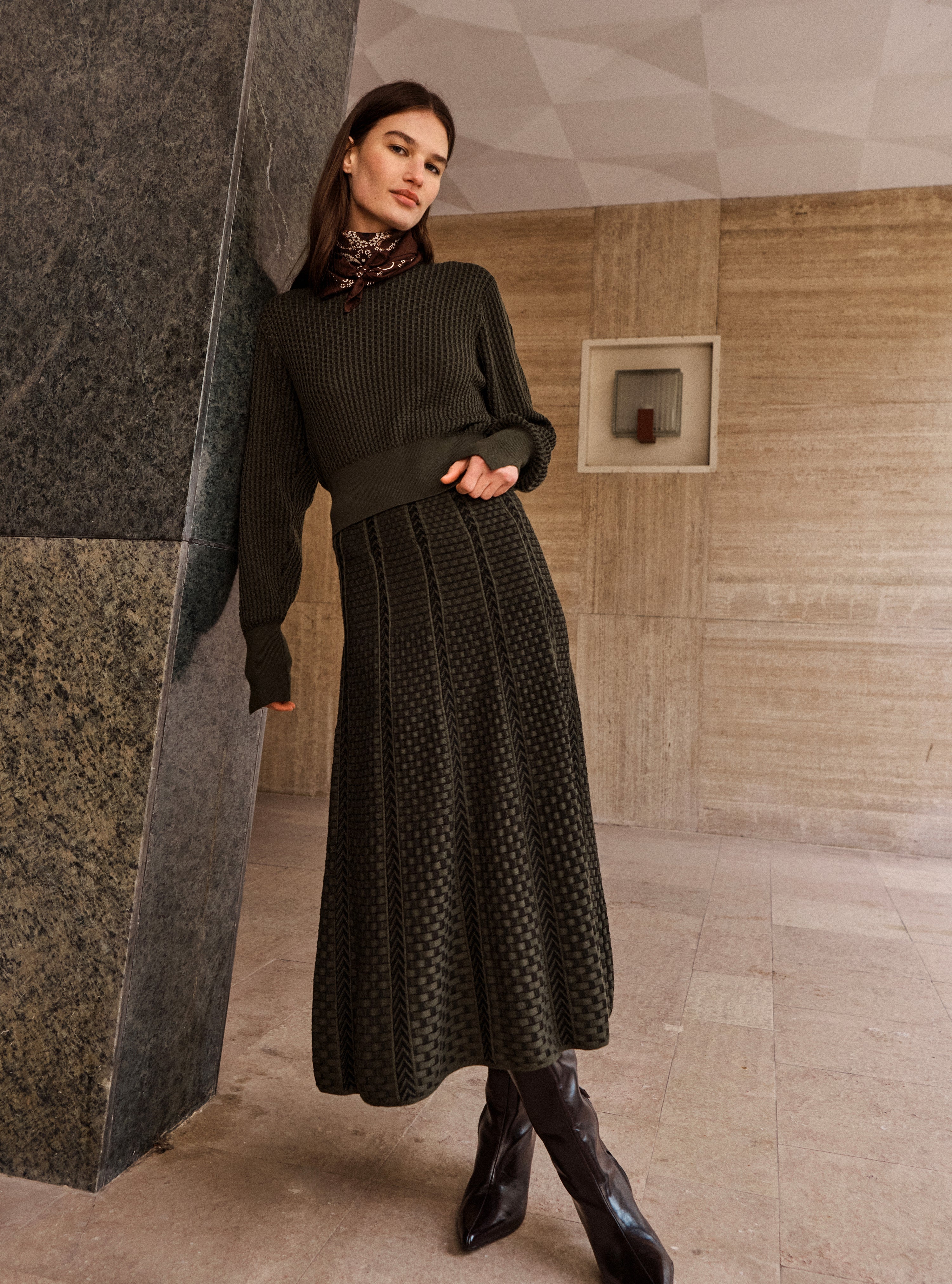 Top fin maille mini-cannage Kaki noir profond - Vêtement en maille de luxe Molli