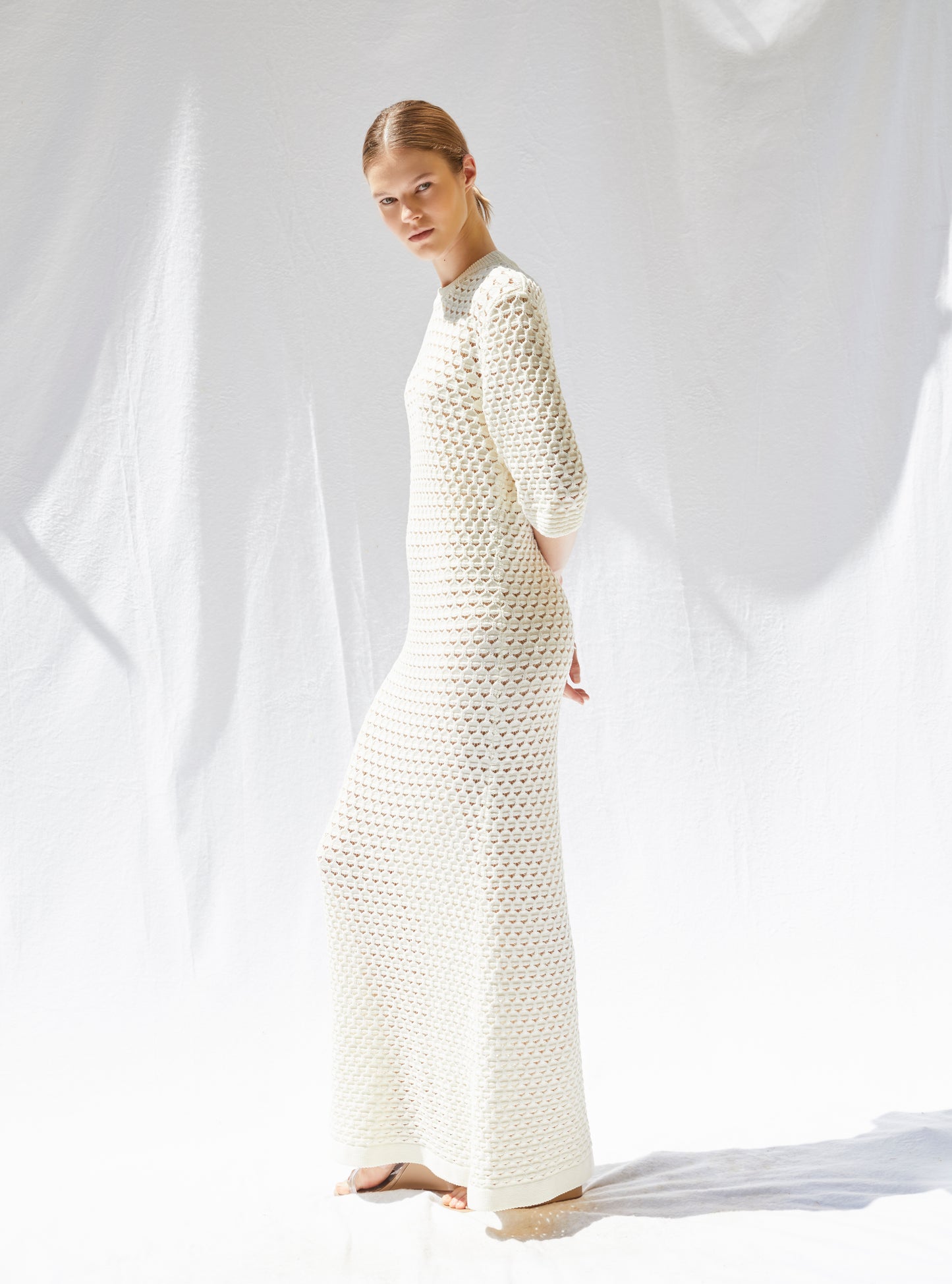 robe longue maille crochet naturel - vetement de luxe femme