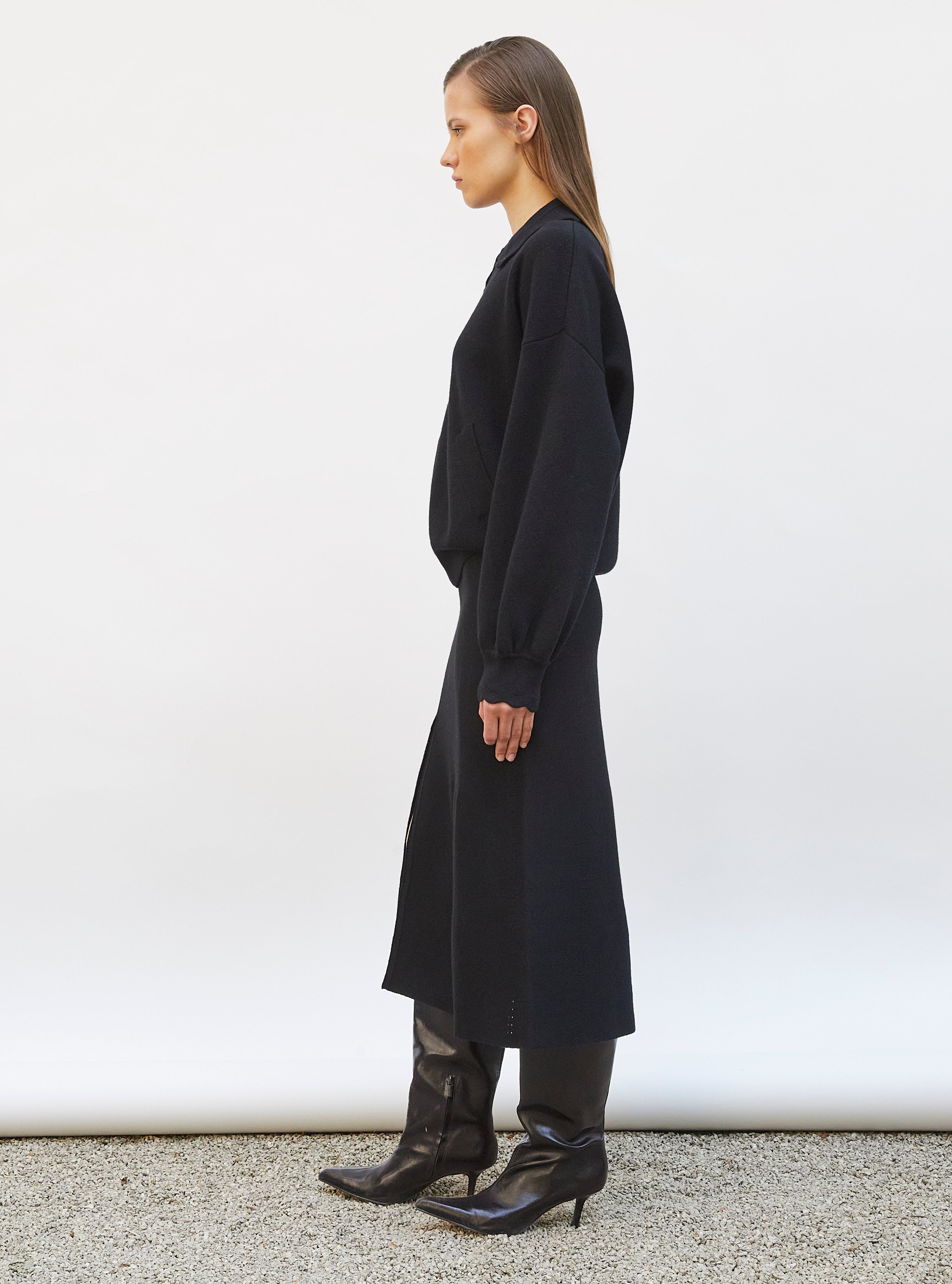 Pull de luxe femme - Veste en maille col croquet Noir profond