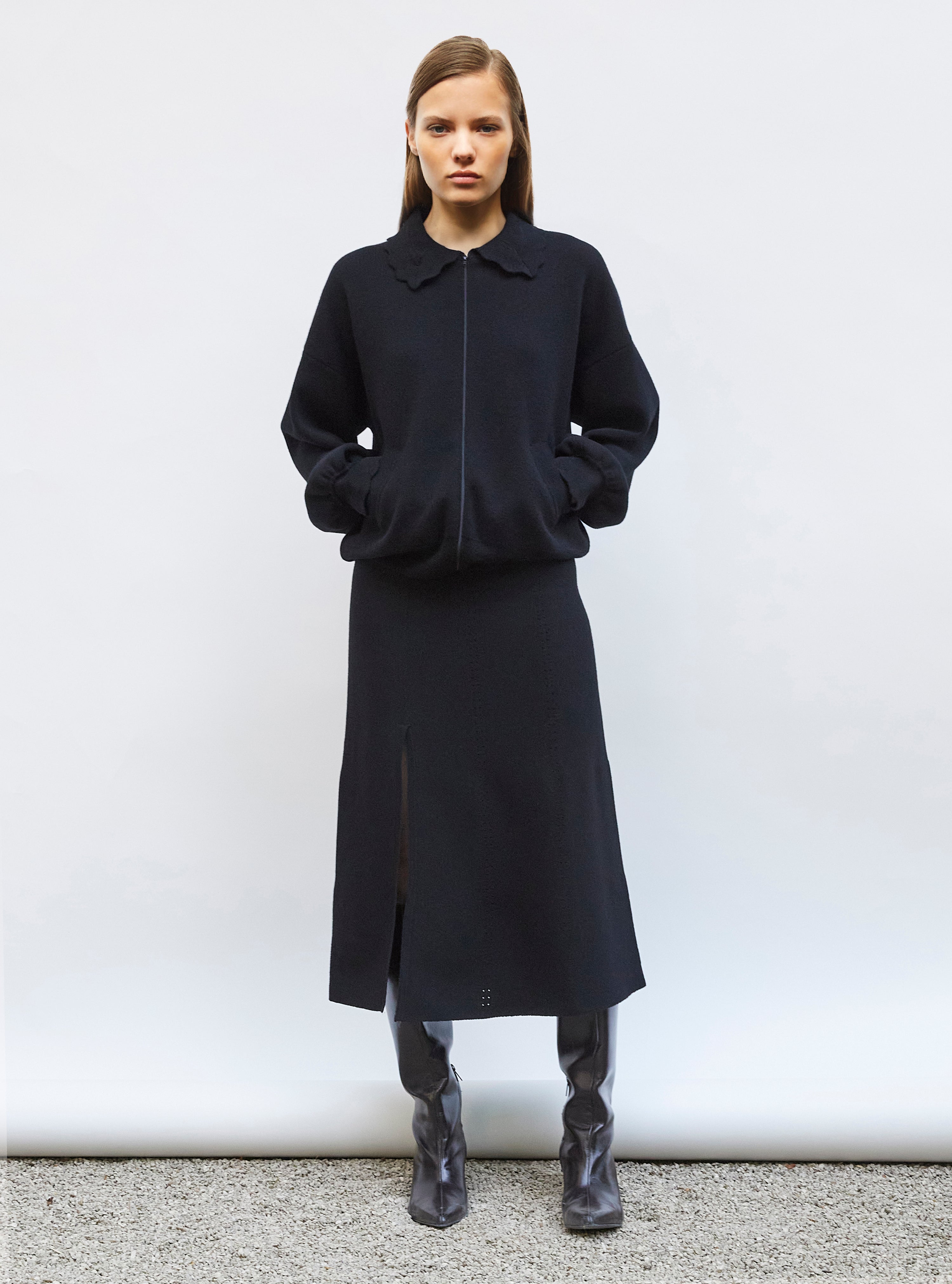 Veste en maille col croquet Noir profond - Vêtement de luxe femme