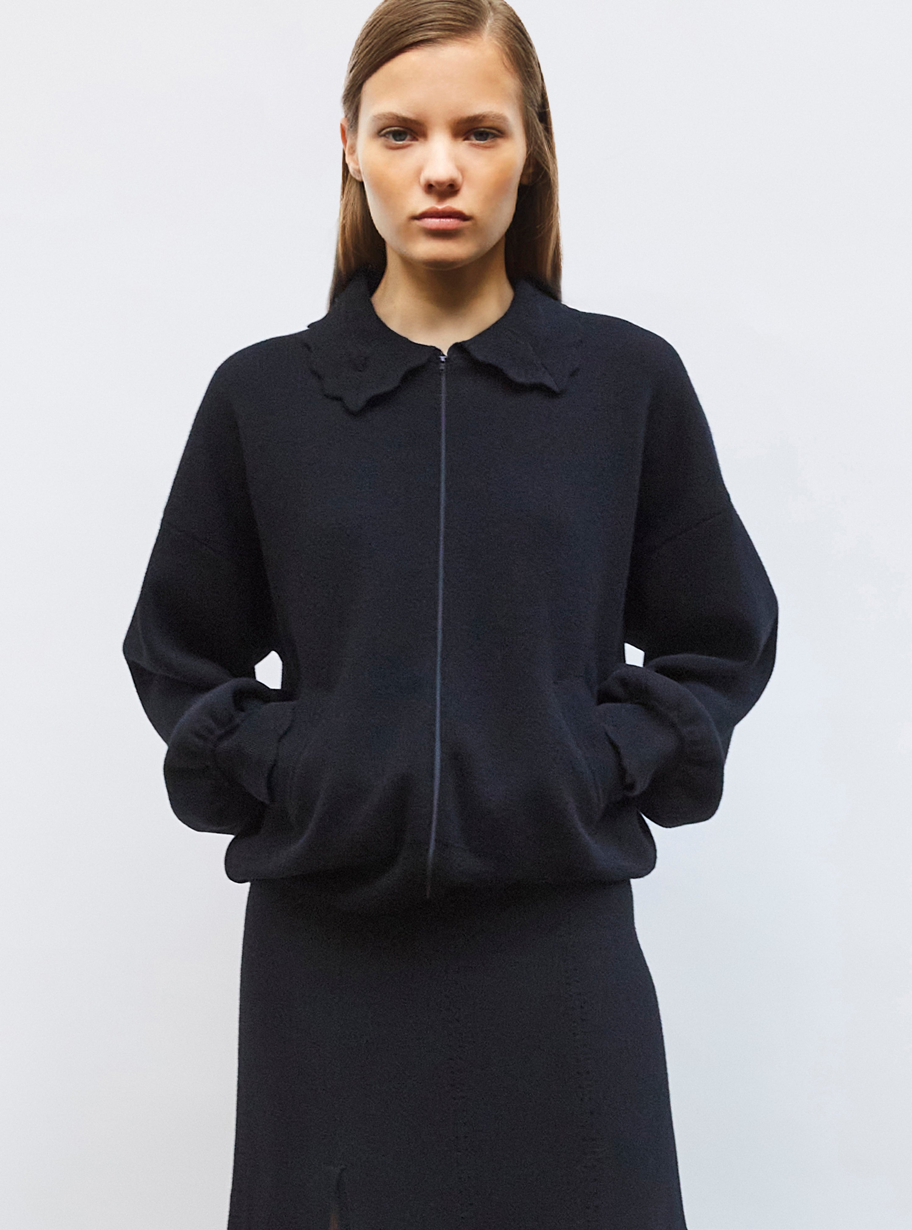 Veste en maille col croquet Noir profond - Vêtement en maille de luxe Molli