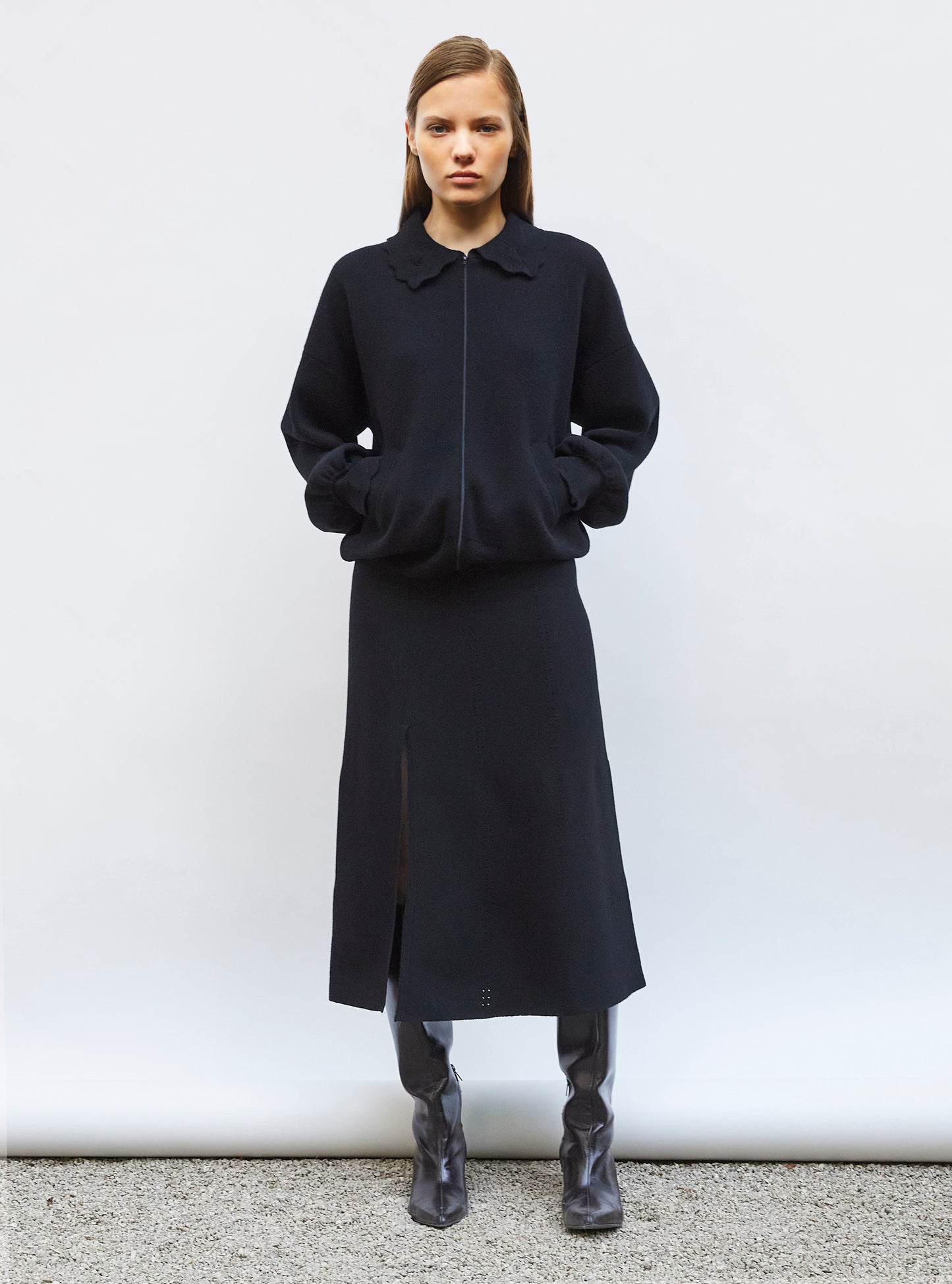 Veste en maille col croquet Noir profond - Vêtement de luxe femme