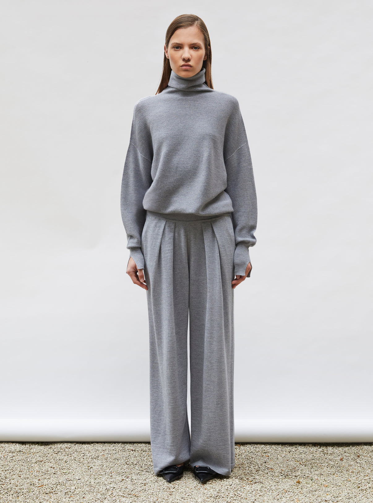 Pantalon fluide maille fine jersey Gris moyen - Vêtement en maille de luxe Molli