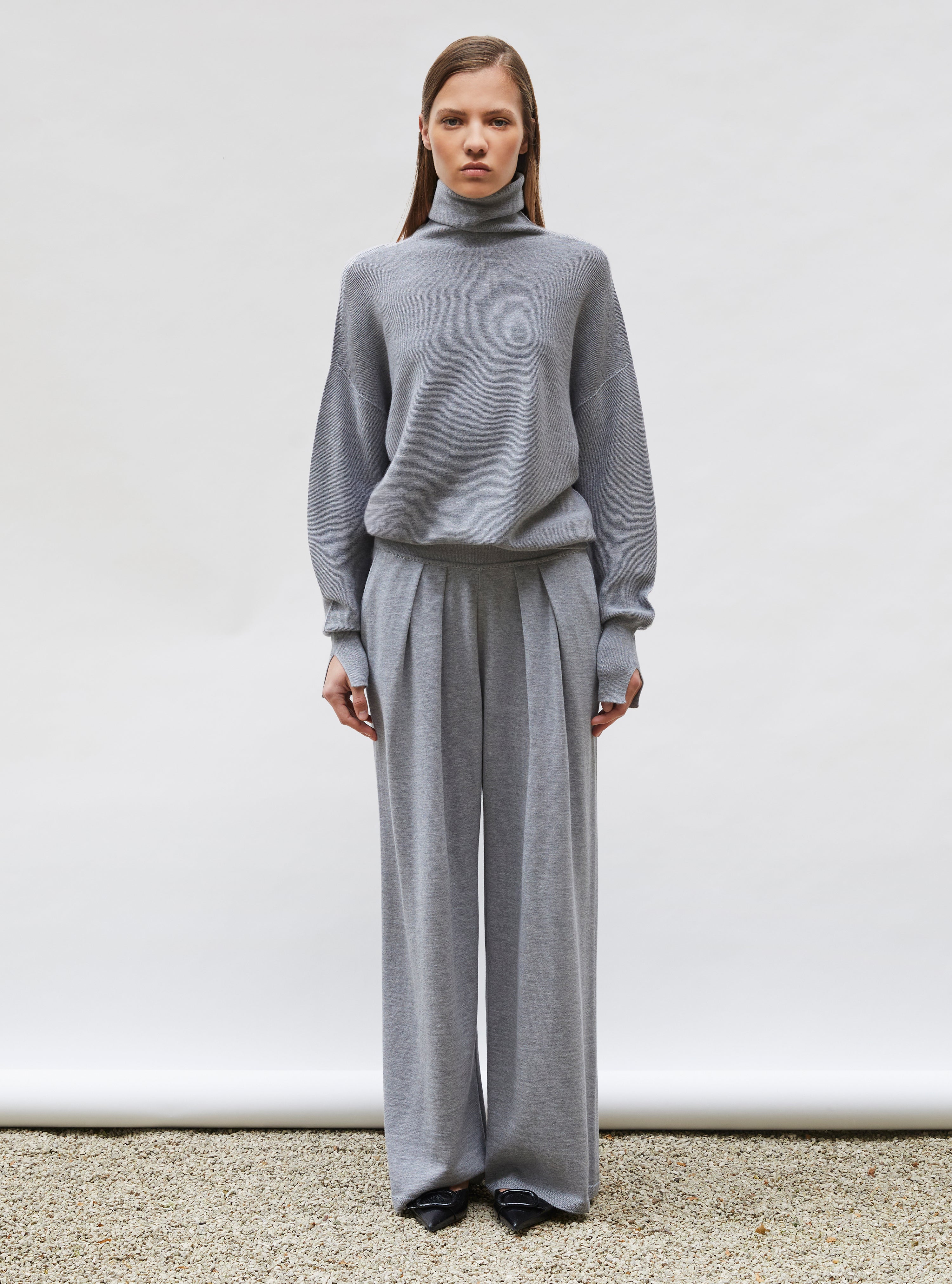 Pantalon fluide maille fine jersey Gris moyen - Vêtement en maille de luxe Molli