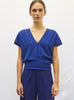 Top V maille chevron bleu faïence - Vêtement en maille de luxe Molli