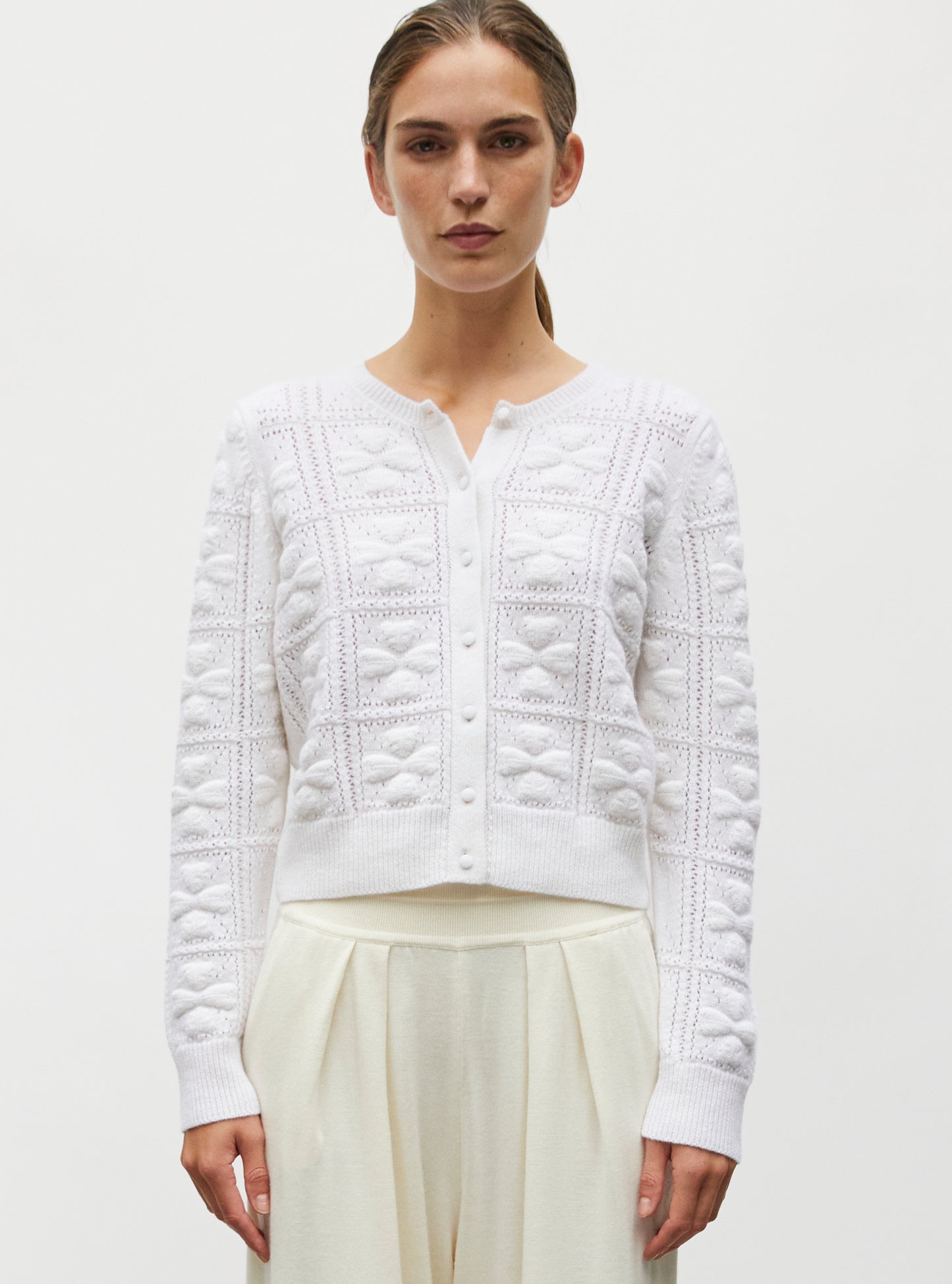 Cardigan doux maille trèfle naturel - Vêtement en maille de luxe Molli