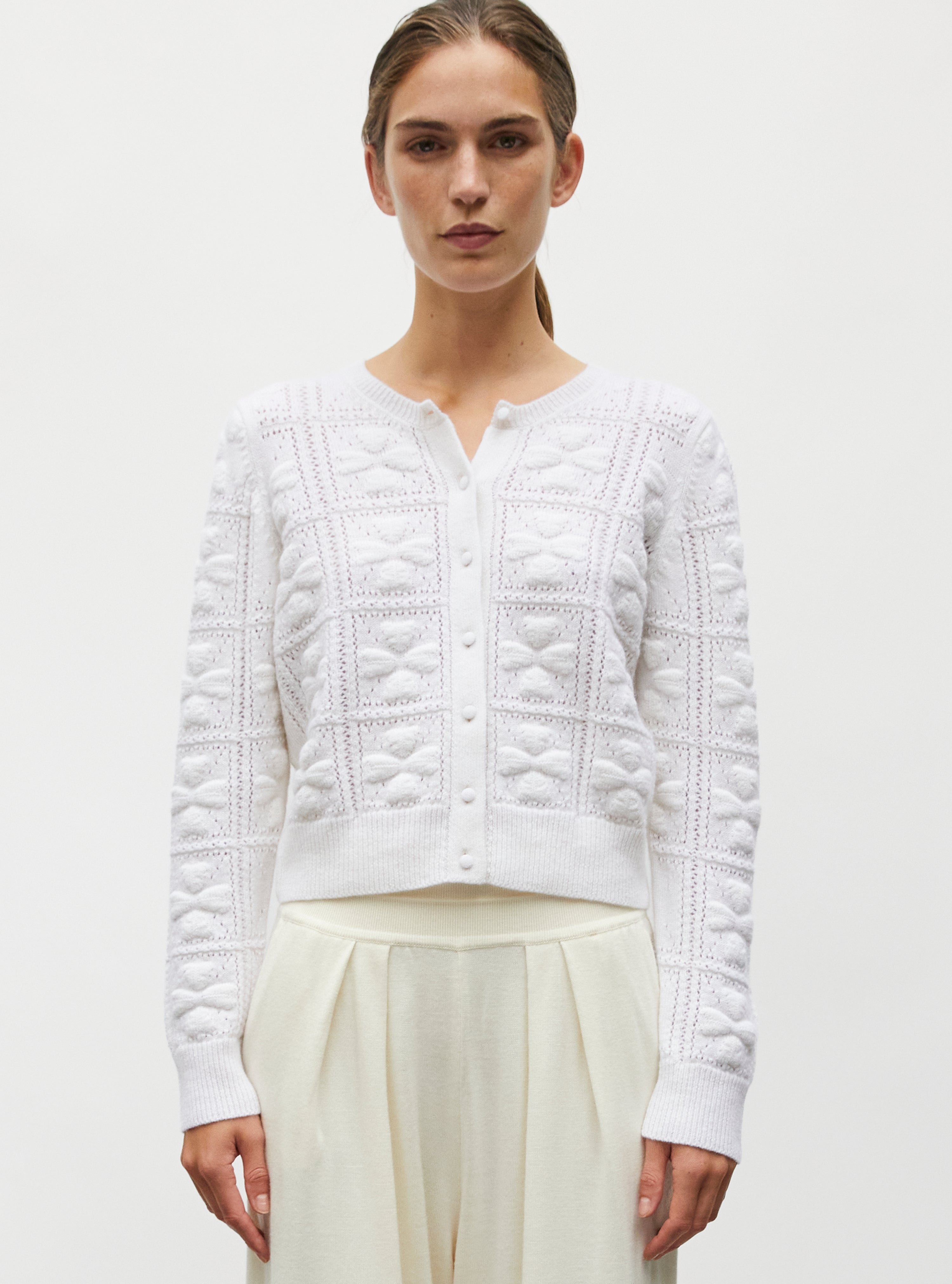 Cardigan doux maille trèfle naturel - Vêtement en maille de luxe Molli