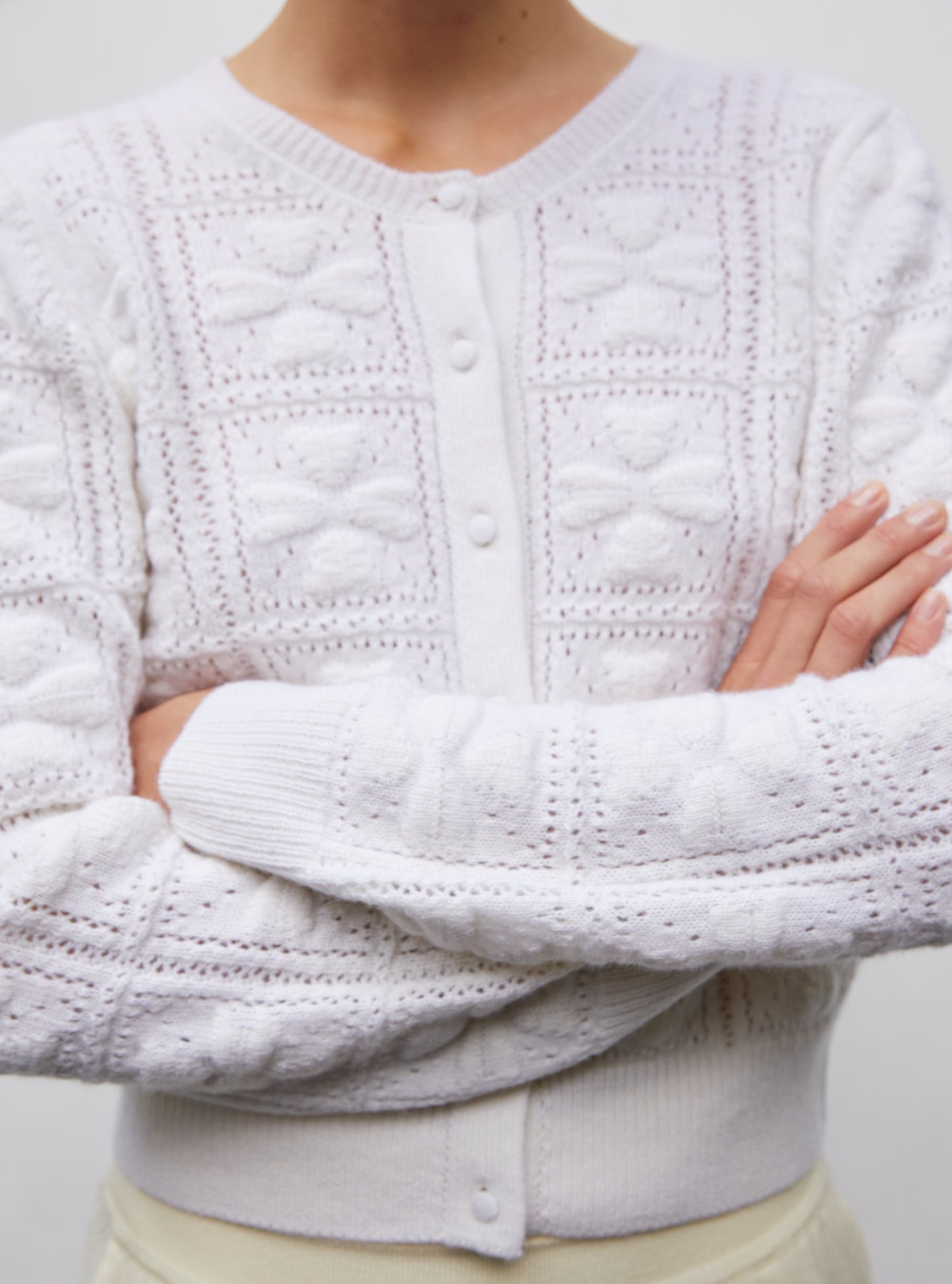 Cardigan en maille de luxe Molli - Cardigan doux maille trèfle naturel 