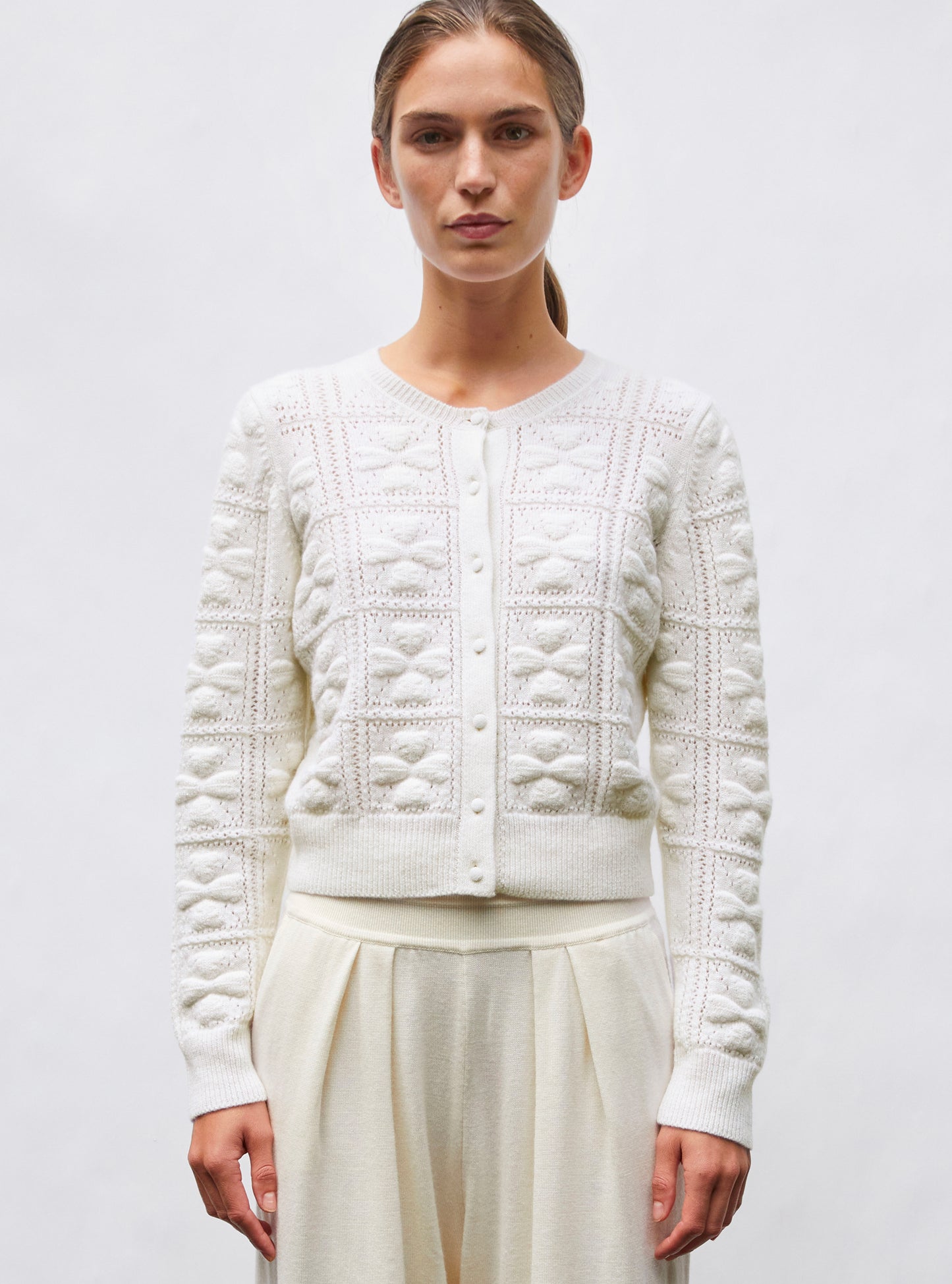 Cardigan doux maille trèfle naturel - Vêtement en maille de luxe Molli