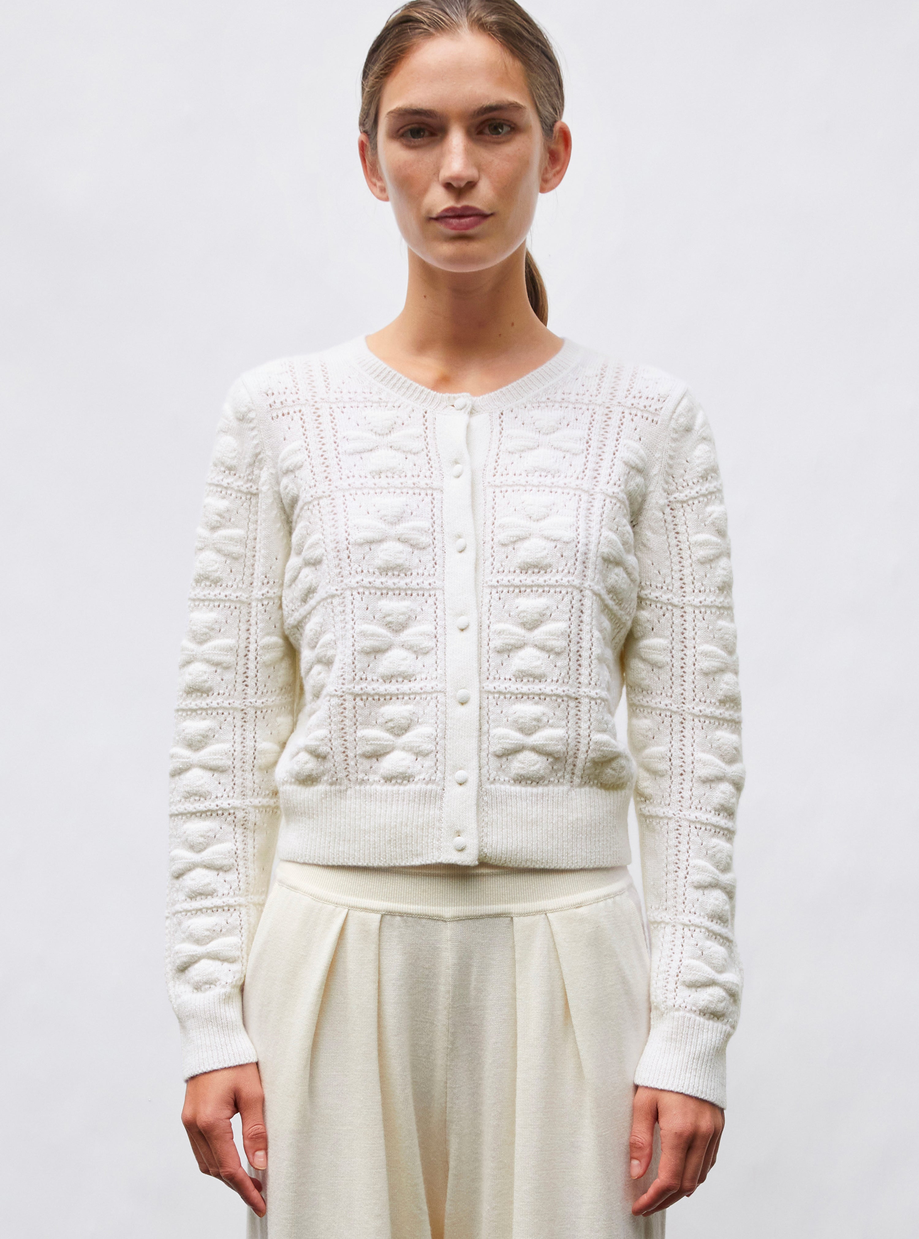 Cardigan doux maille trèfle naturel - Vêtement en maille de luxe Molli