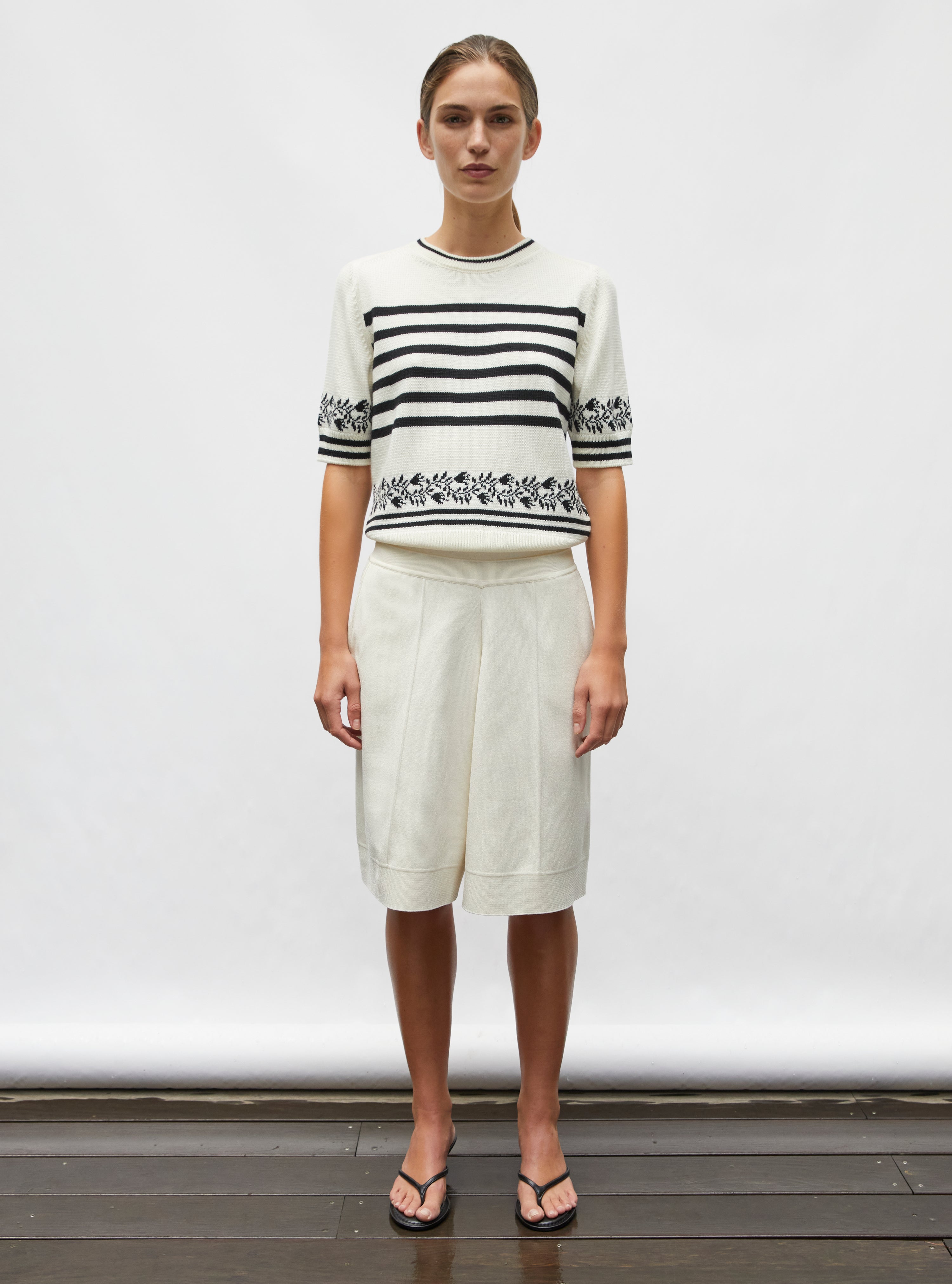 Top de luxe femme - Top marinière maille florale naturel