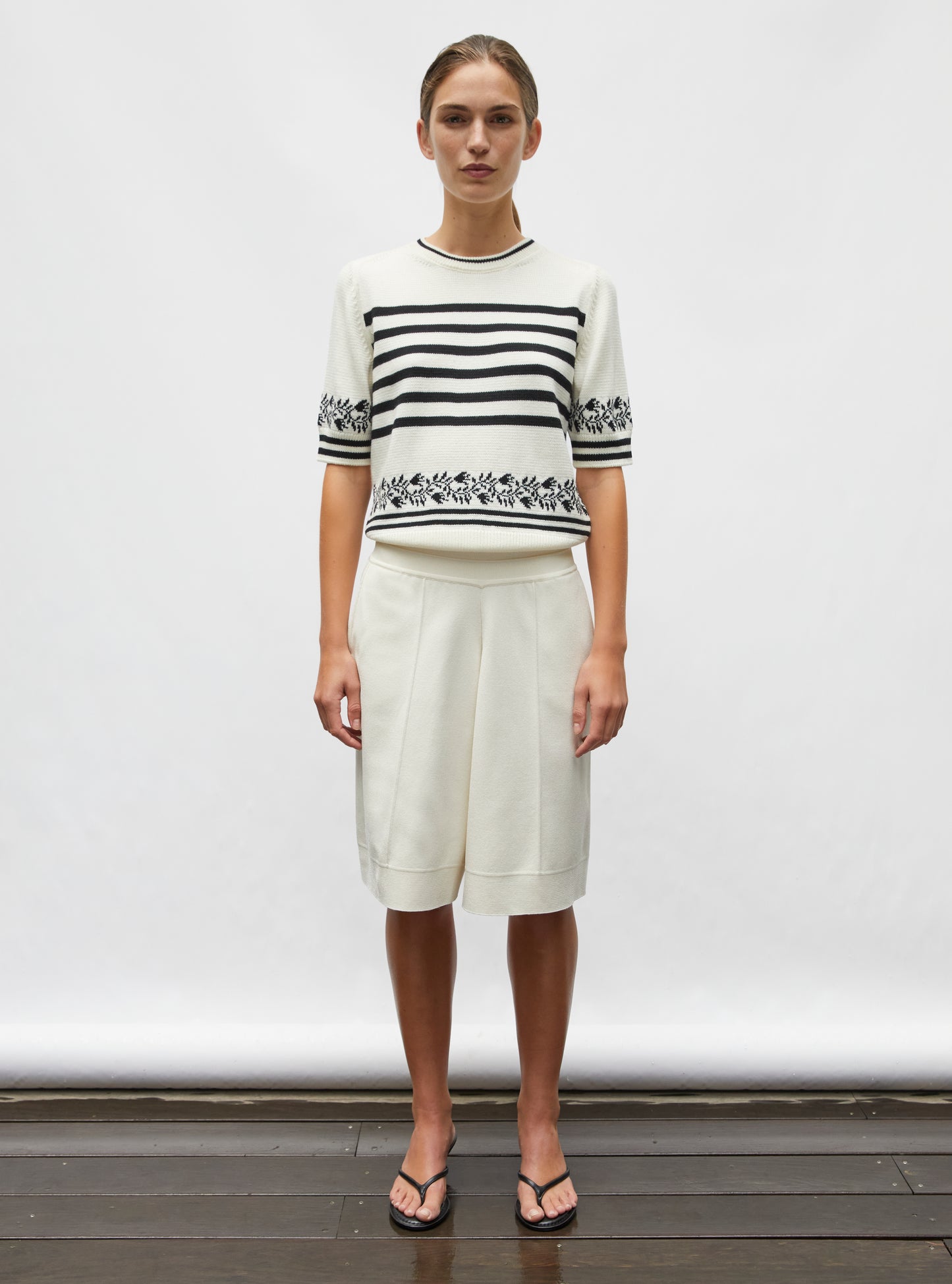 Top de luxe femme - Top marinière maille florale naturel