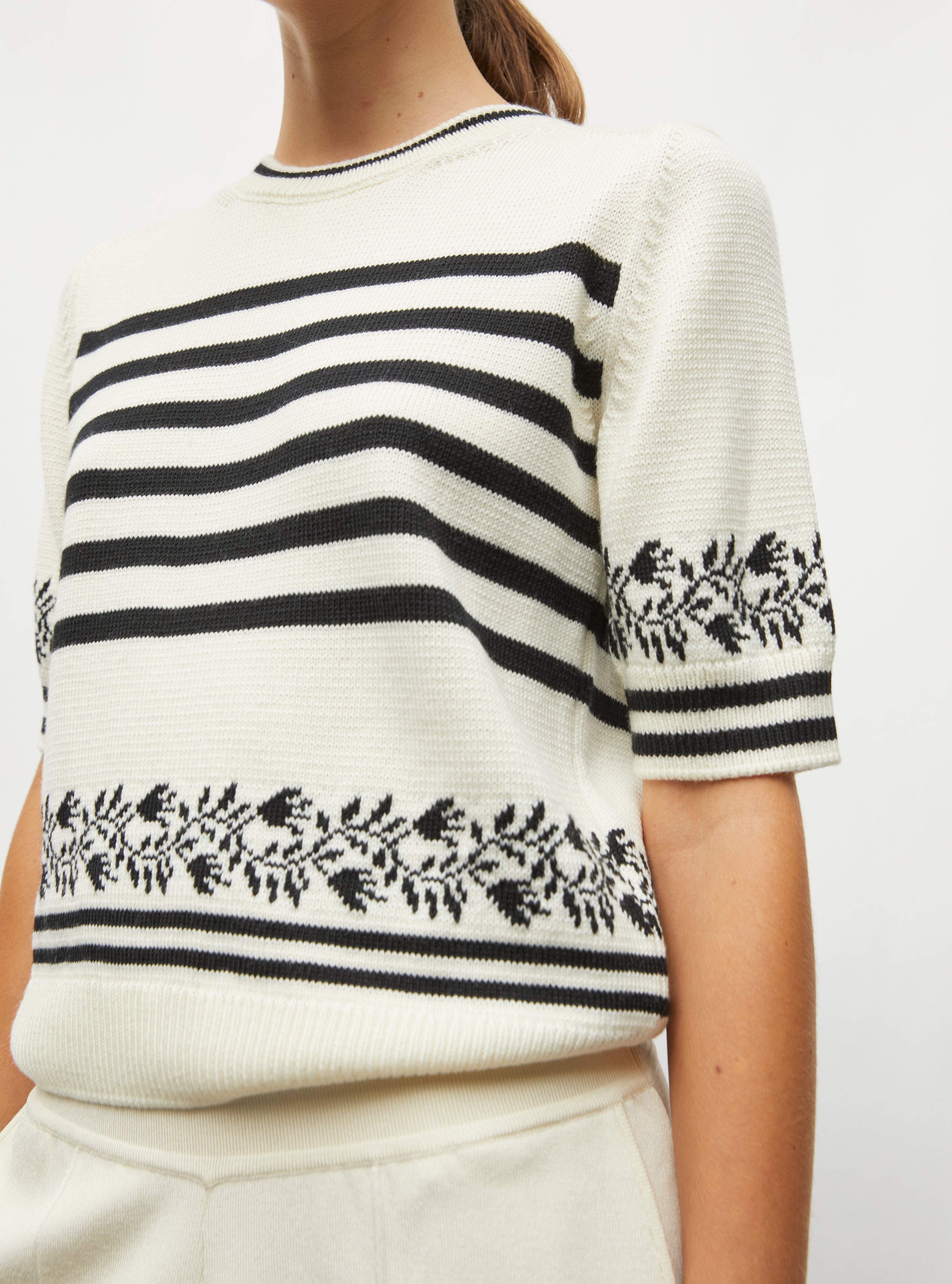 Top marinière maille florale naturel - Top de luxe