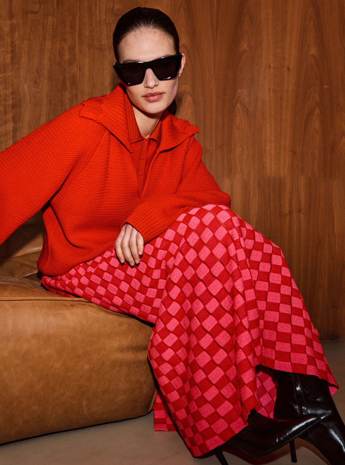Jupe délicate maille ondulée Rouge vif - Molli