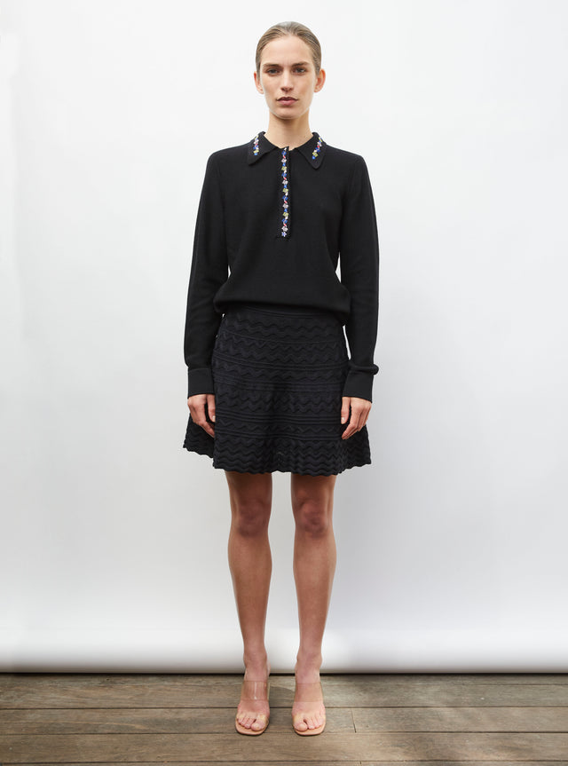 Chemise maille brodée fleurs - Image principale