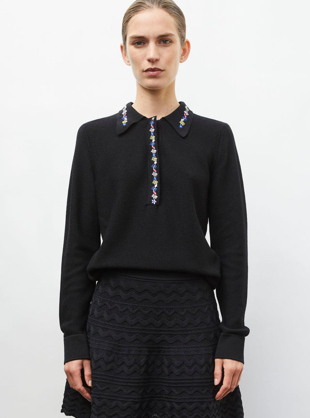 Chemise maille brodée fleurs - Image principale