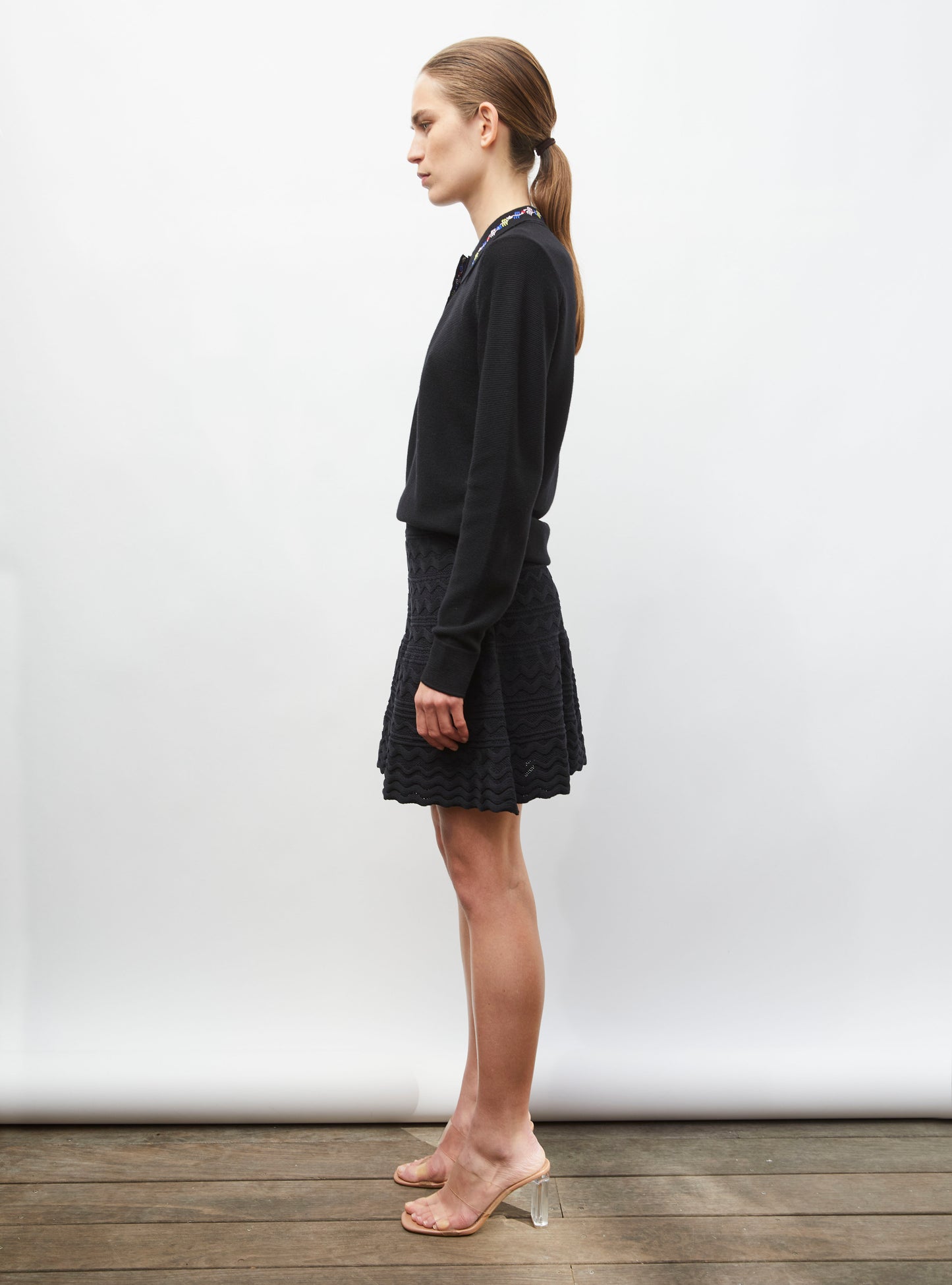 Chemise maille brodée fleurs noir profond - Chemise de luxe