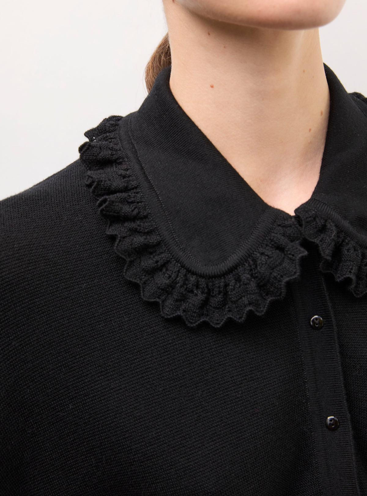 Top en maille de luxe Molli - Top ample col dentelle noir profond
