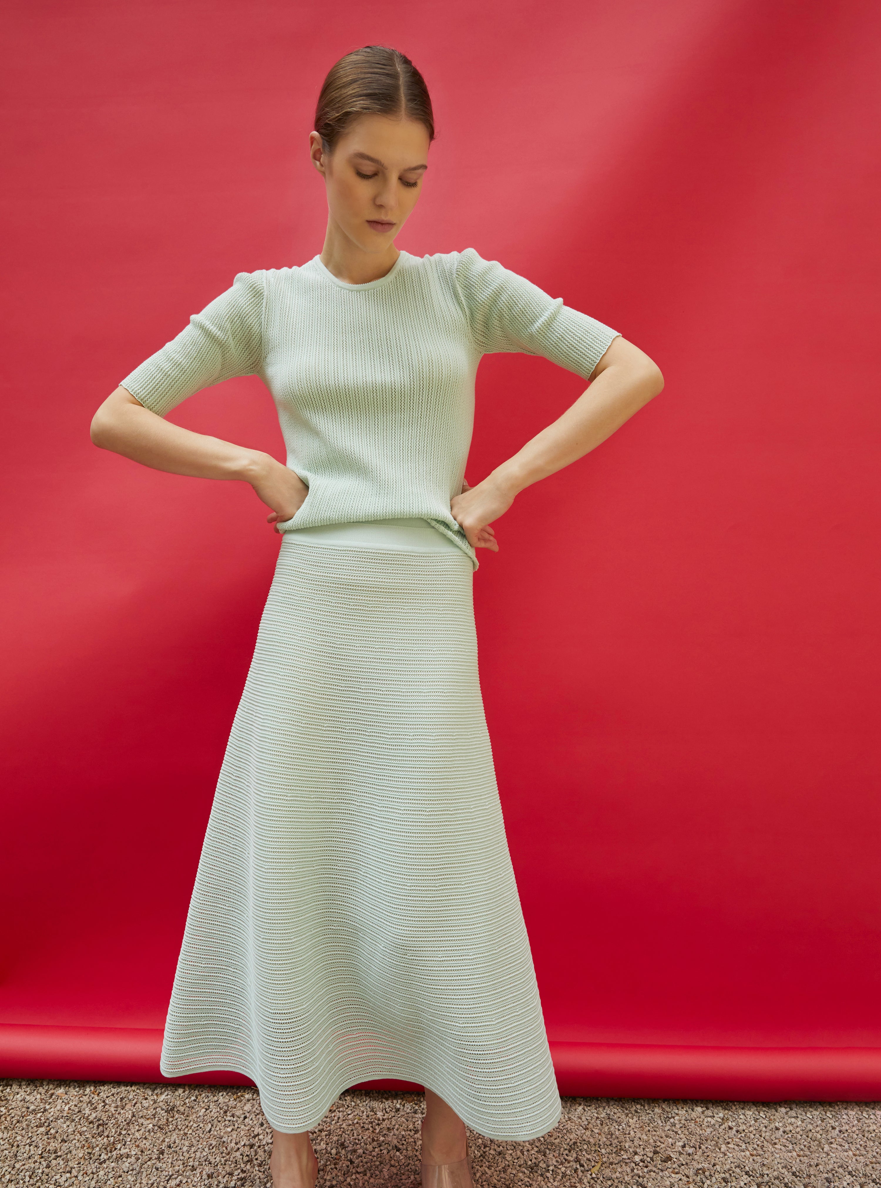 Top en maille de luxe Molli - Top fin maille pointelle jade_packshot