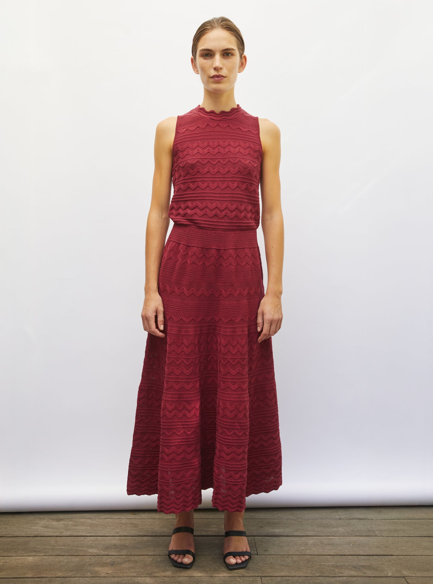 Robe longue en maille croquet rouge brûlé - Vêtement en maille de luxe Molli