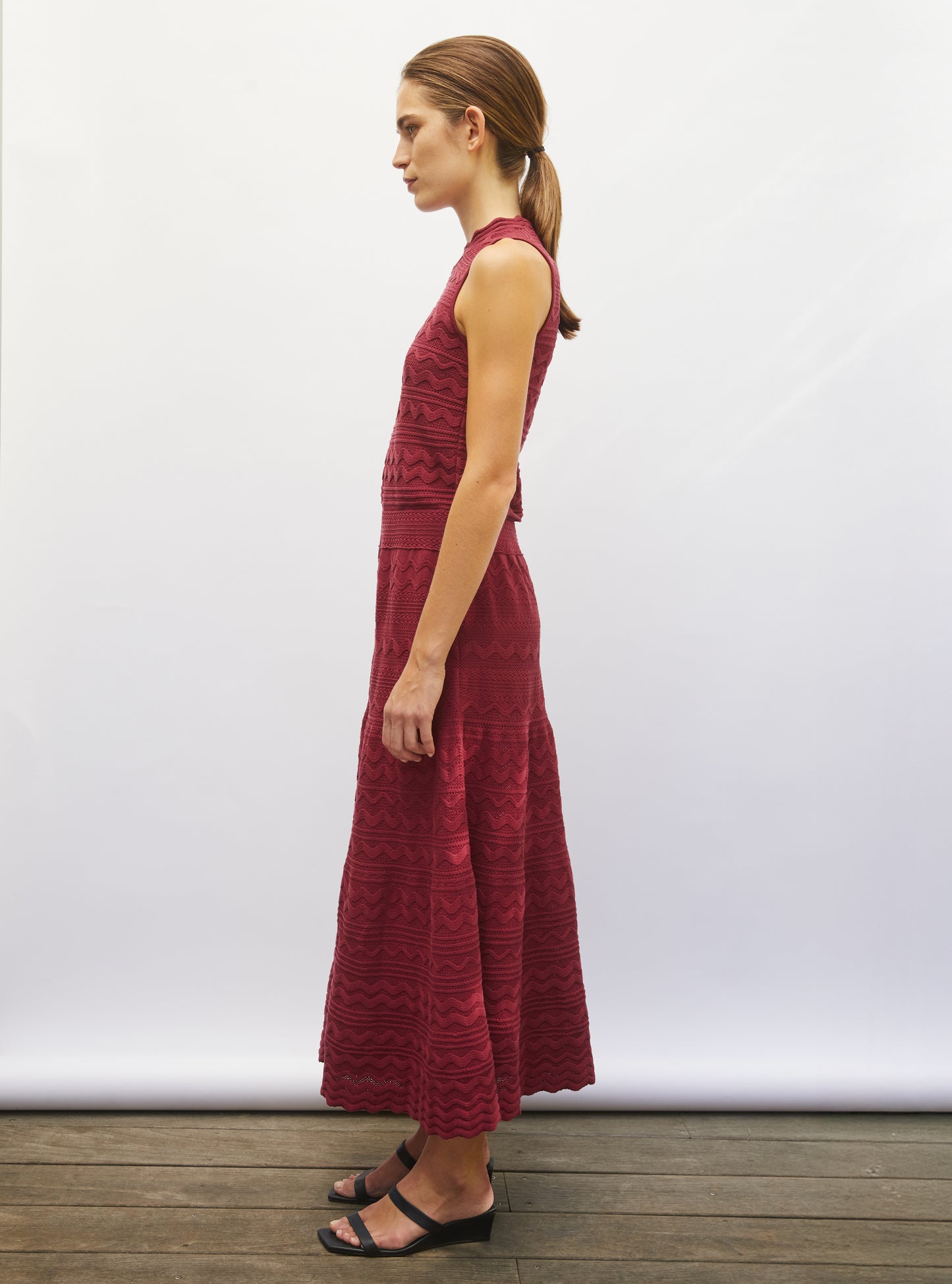 Robe longue en maille croquet rouge brûlé - Robe de luxe